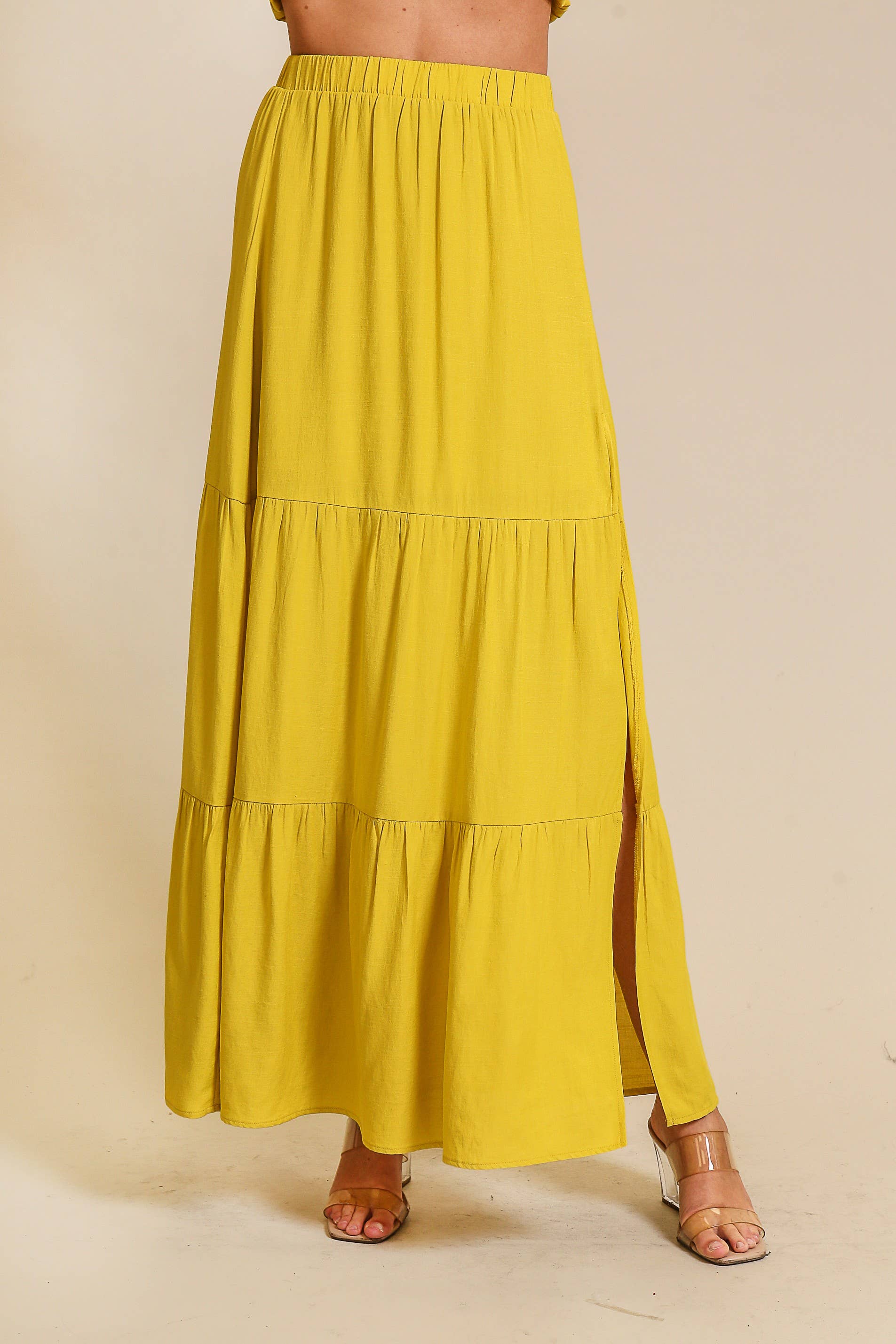 0116 Set-Boho Tiered Maxi Skirt w/ Side Slit SI-29376
