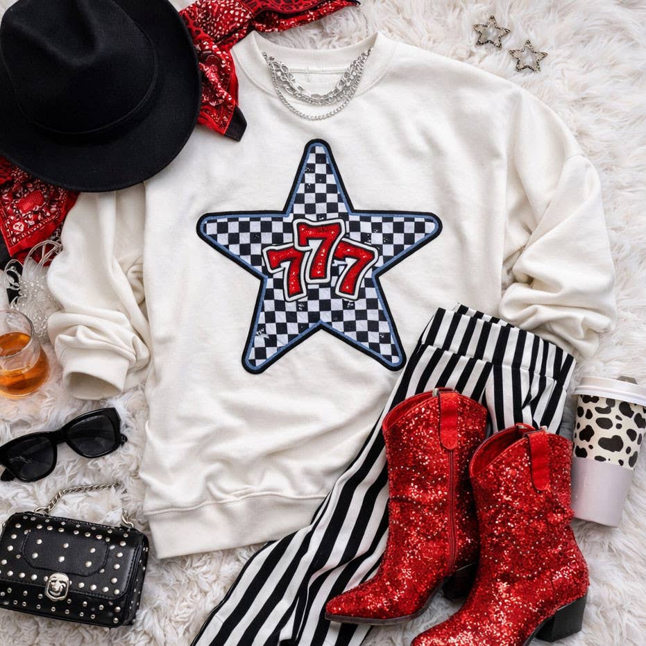 777 Checkered Star Sequin Sweatshirt