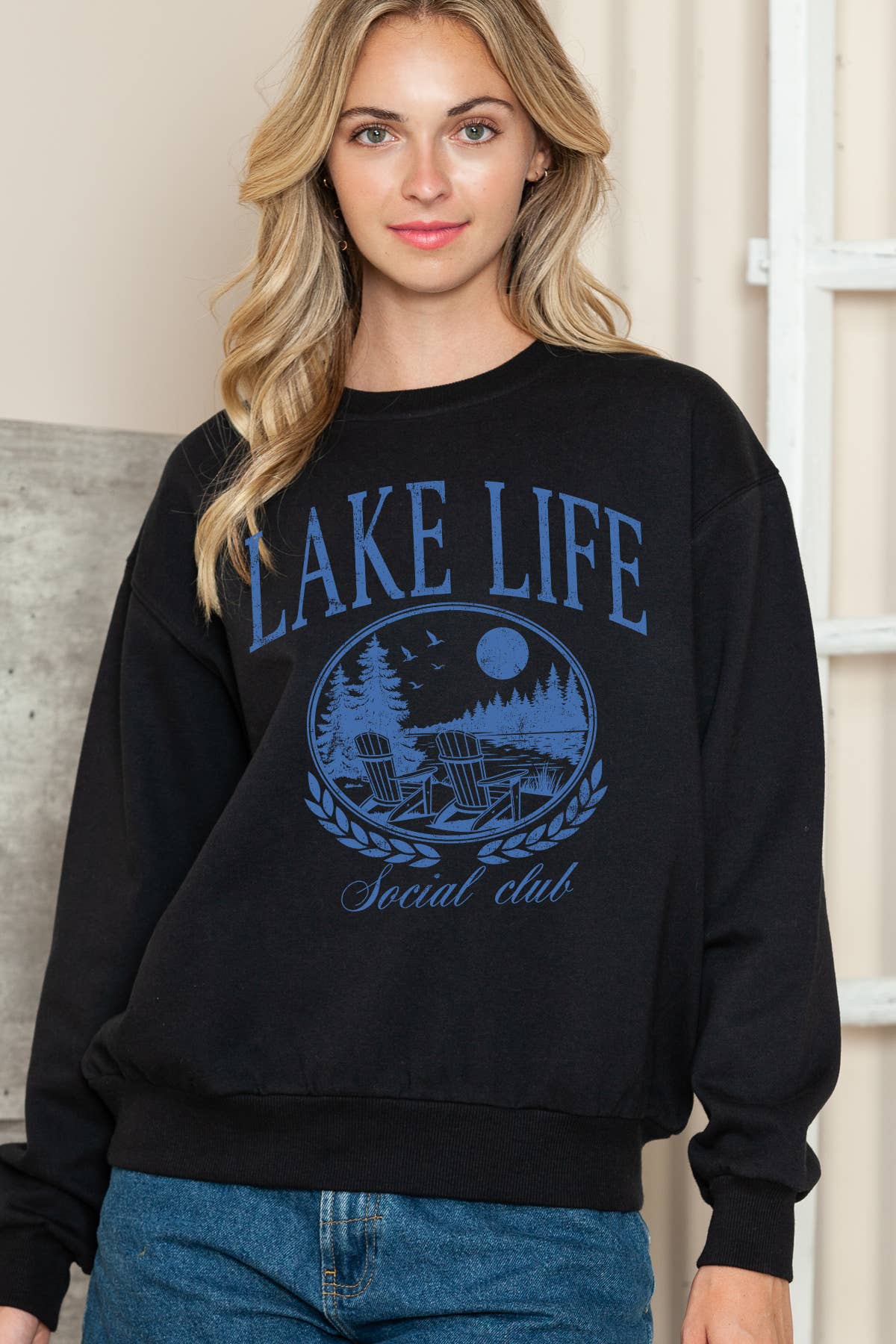 Women Lake Life Graphic Print Solid Sweater
