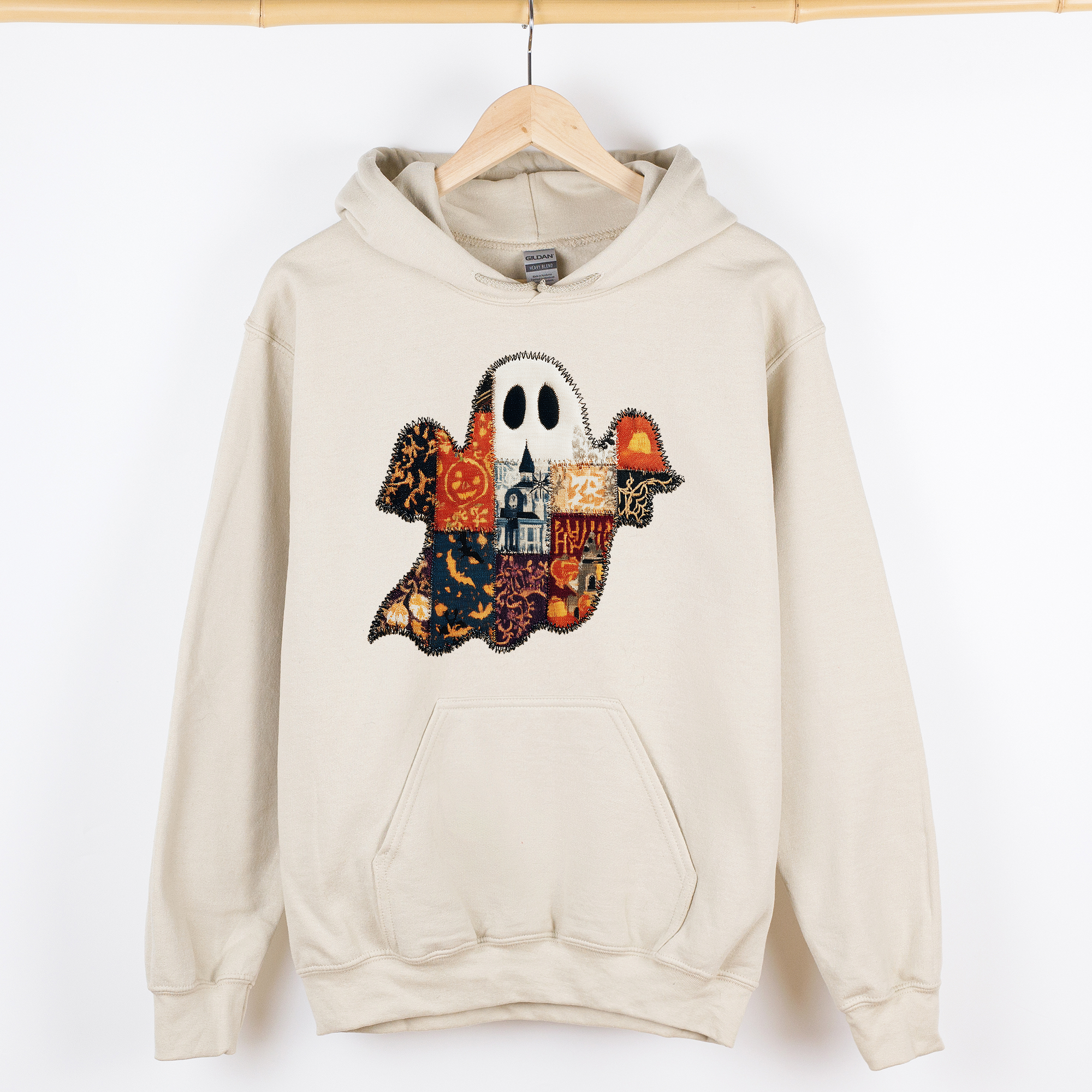 Ghost, Faux Quilt, Classic Halloween, Fall, Autumn Hoodie