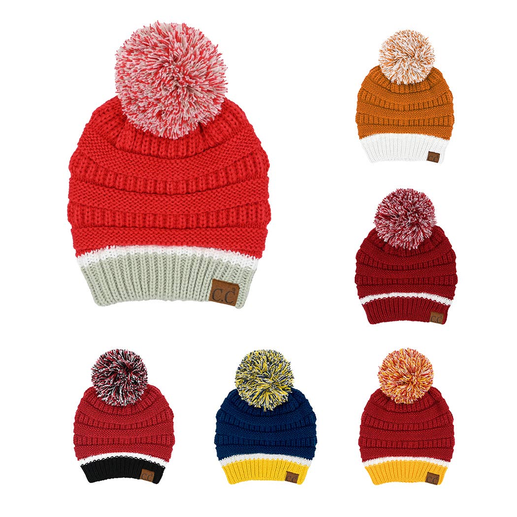 College Football Team Color Yarn Beanie with Pom Pom