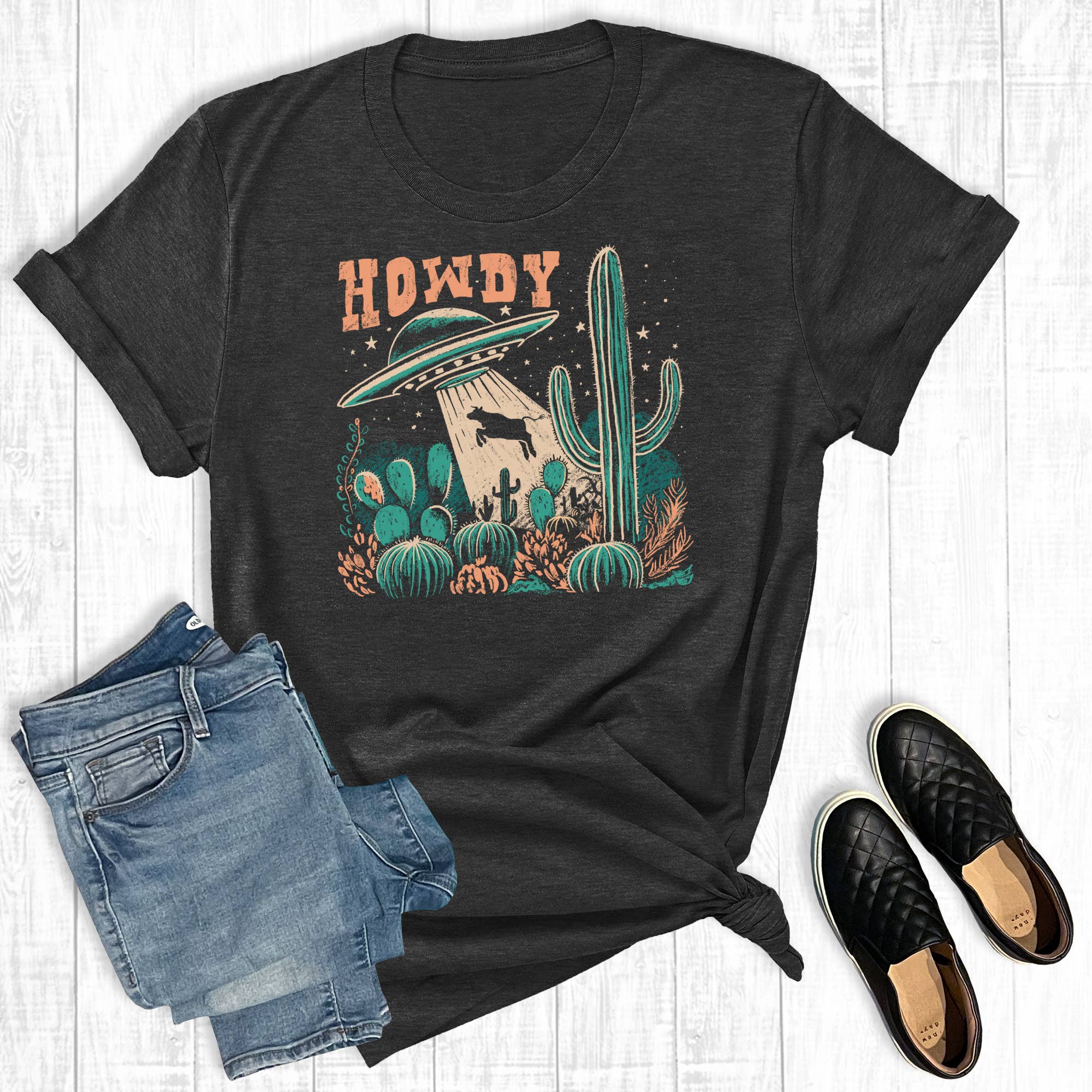 Western Howdy Cow Abduction Graphic Tee