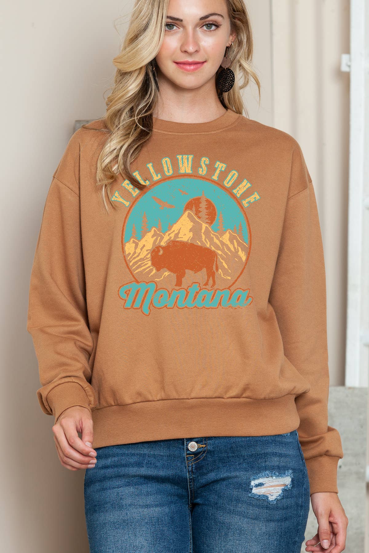 Women Montana Graphic Print Pullover Sweater Top