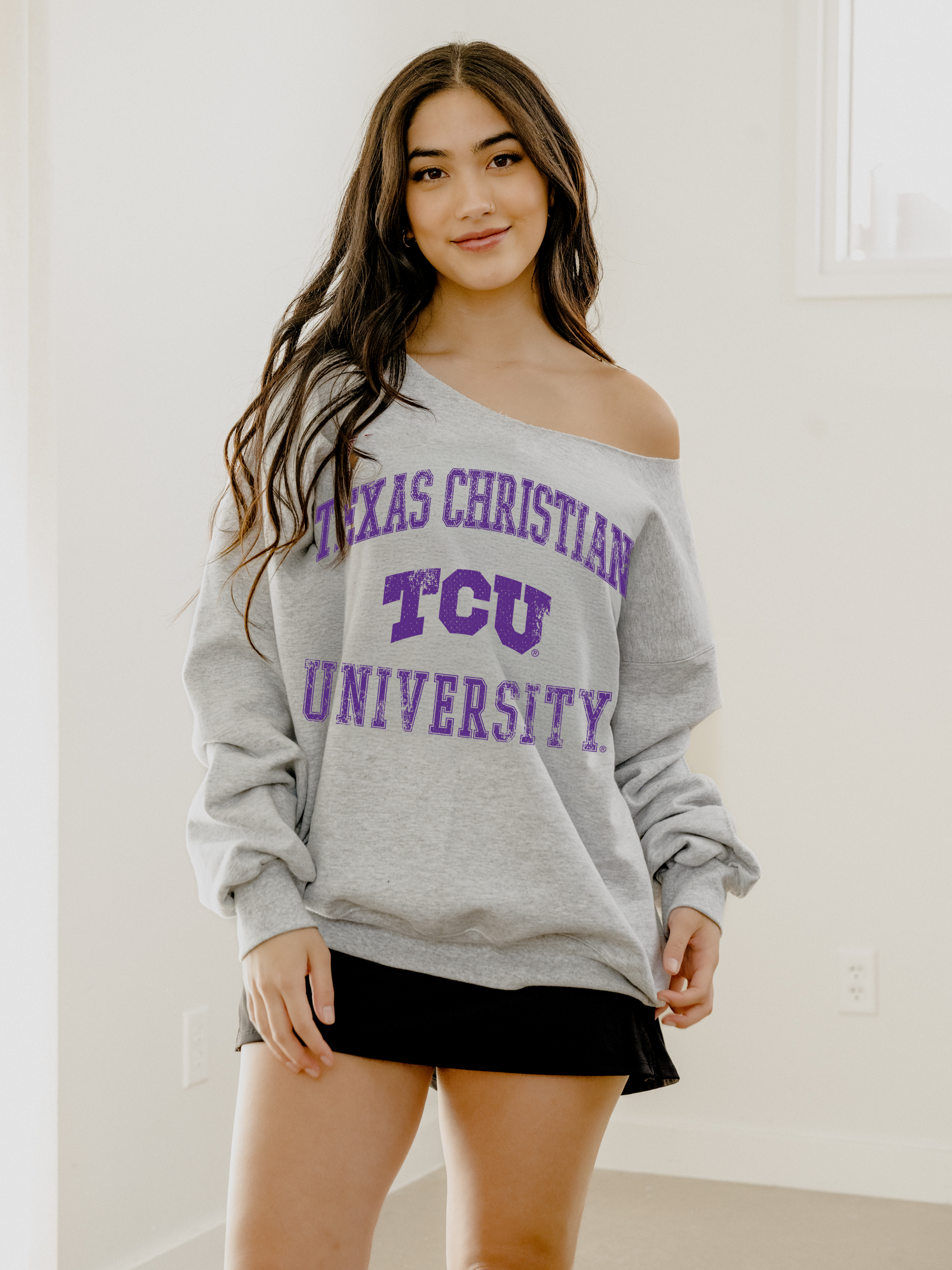 Tcu Horned Frogs Vintage Sport Gray Flashdance Sweatshirt