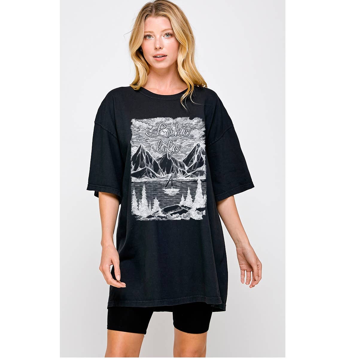 Lake Life Mineral Vintage   Graphic  Oversized Tee