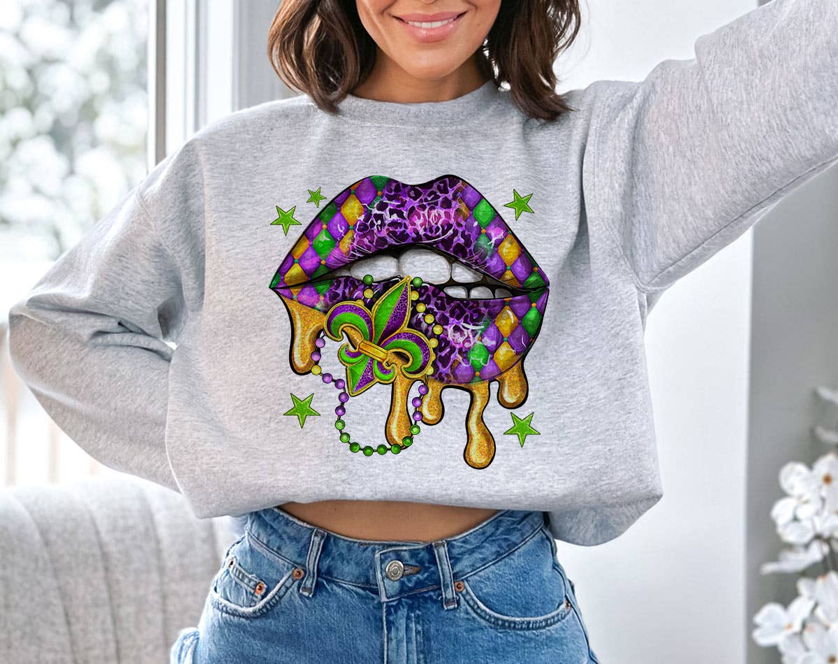Mardi Gras Lips Beads Stars - Cute Party Nola Sweatshirt