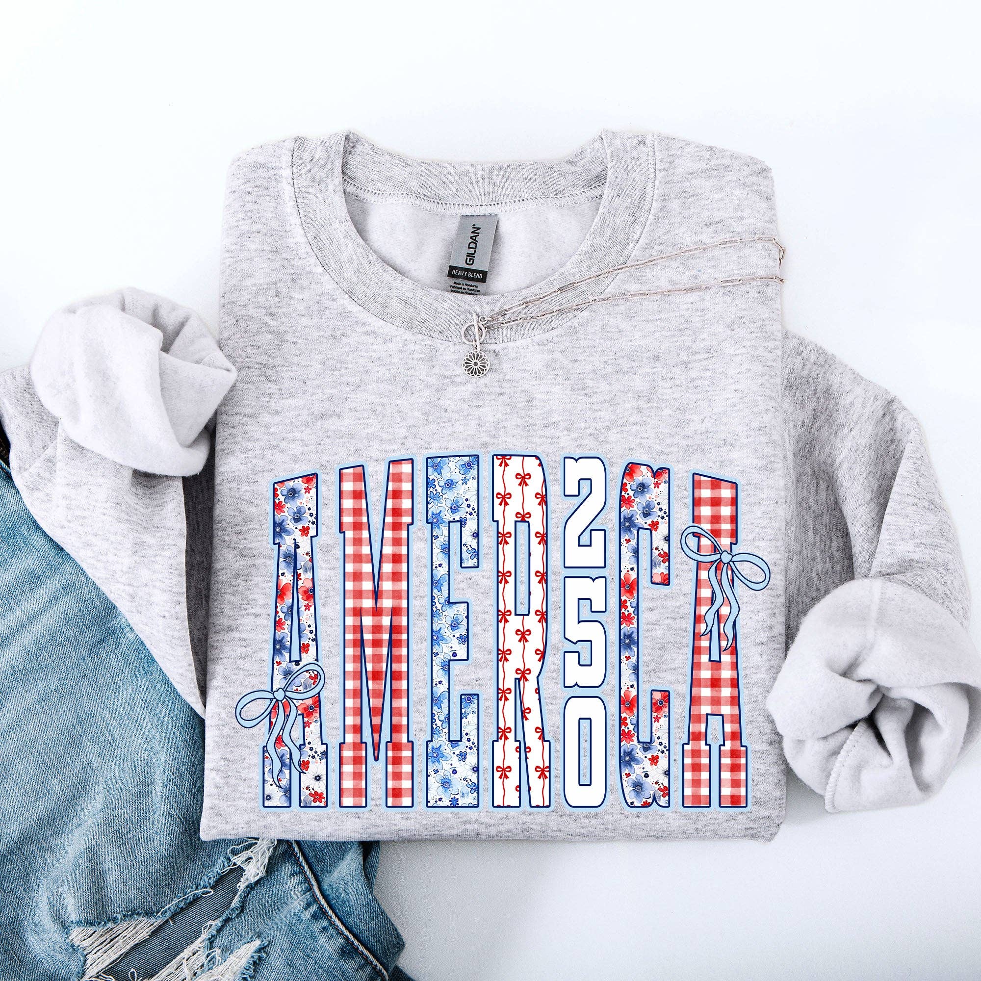 America, Ribbons and Bows, 250th, USA, Patriotic Sweatshirt