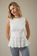 Boat Neck Lace Combined Peplum Top