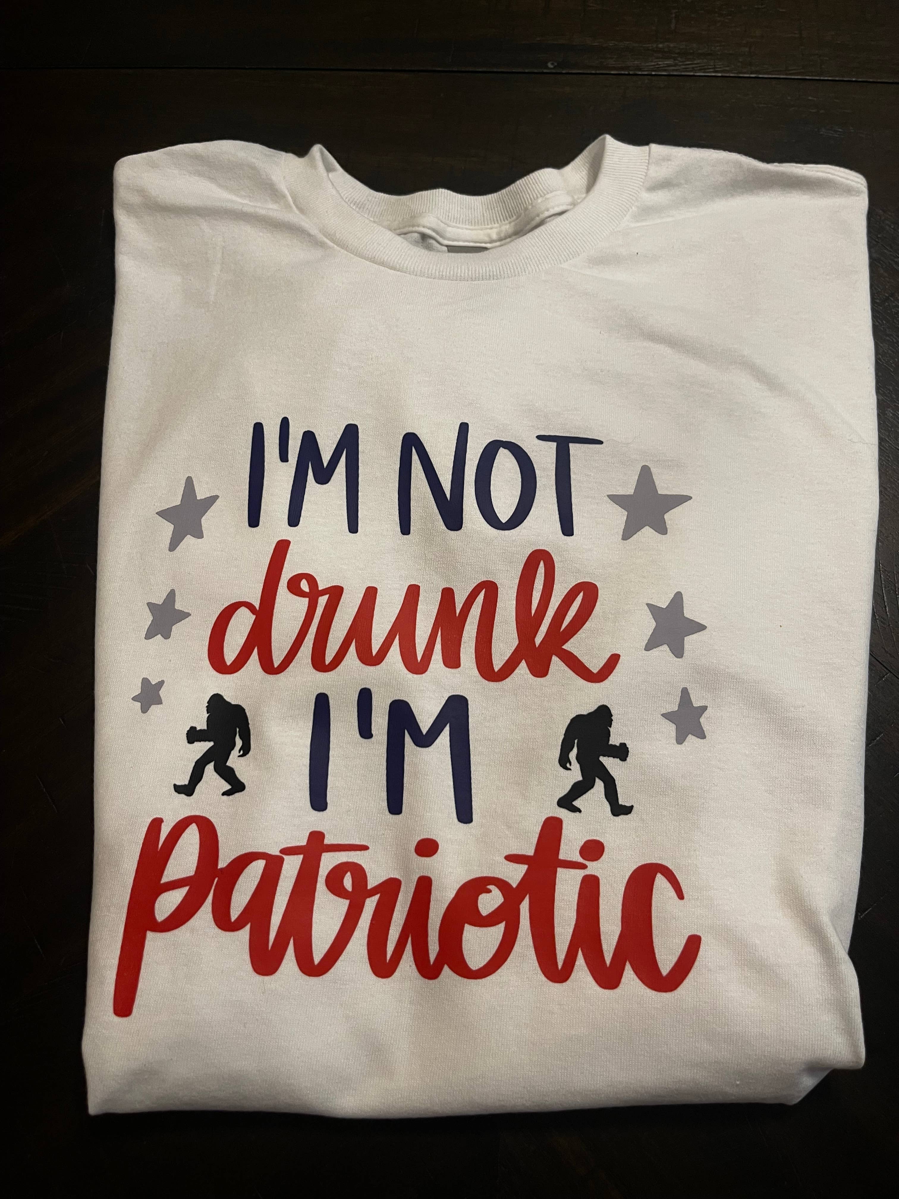 Patriotic Adult "I'm Not Drunk" Bigfoot T-Shirt (White)