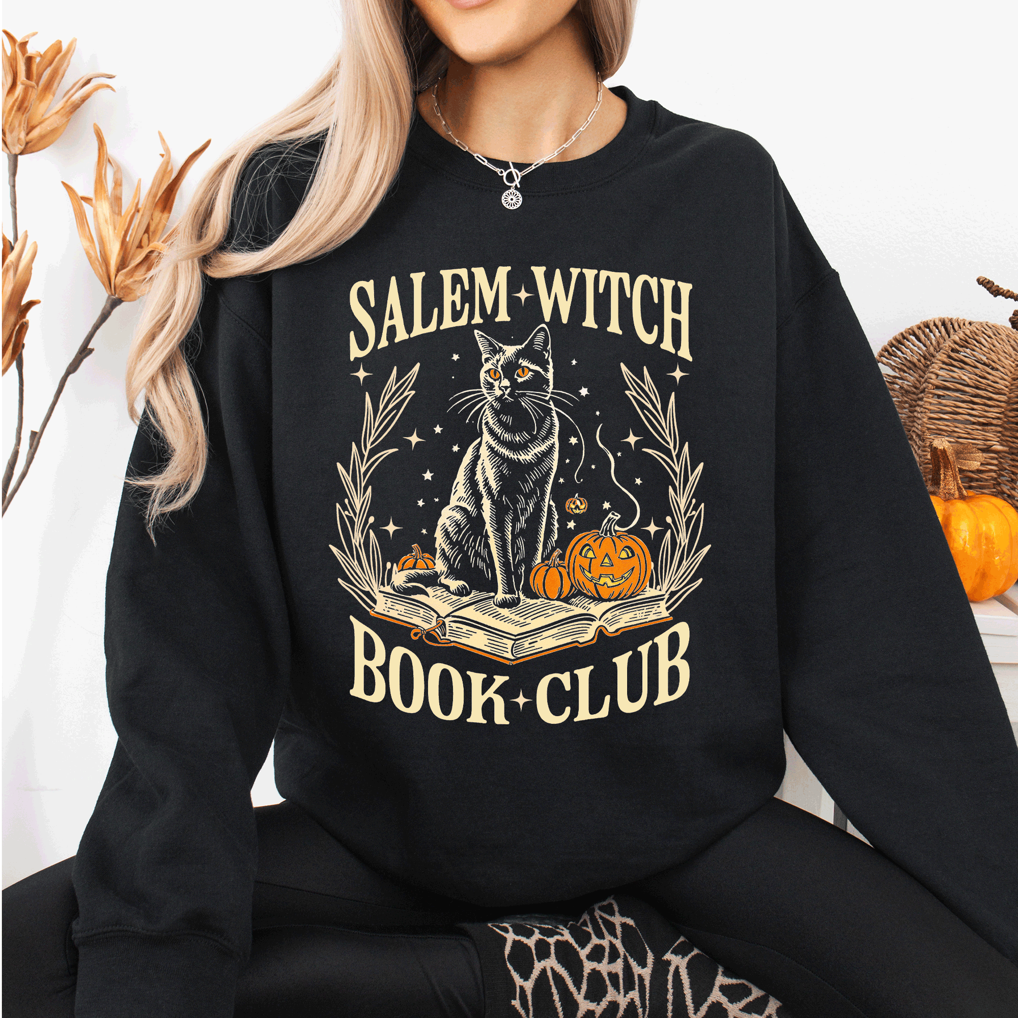 Salem Book Club, Cat, Halloween, Reading, Books Sweatshirt