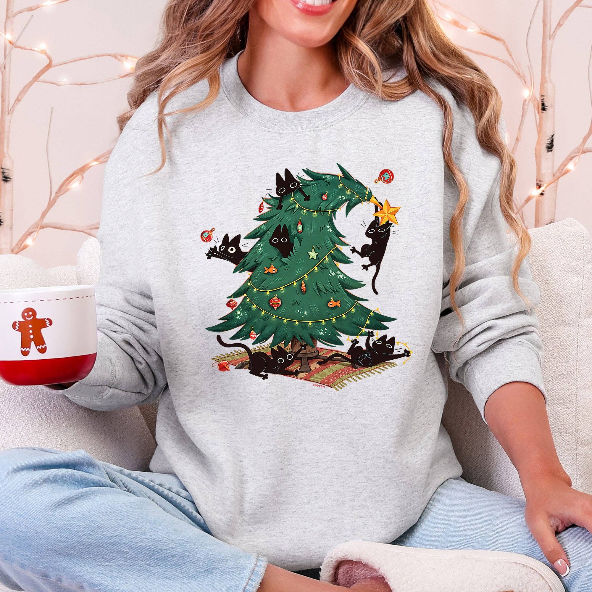 Christmas Tree, Naughty Cats, Funny, Santa, Cute Sweatshirt