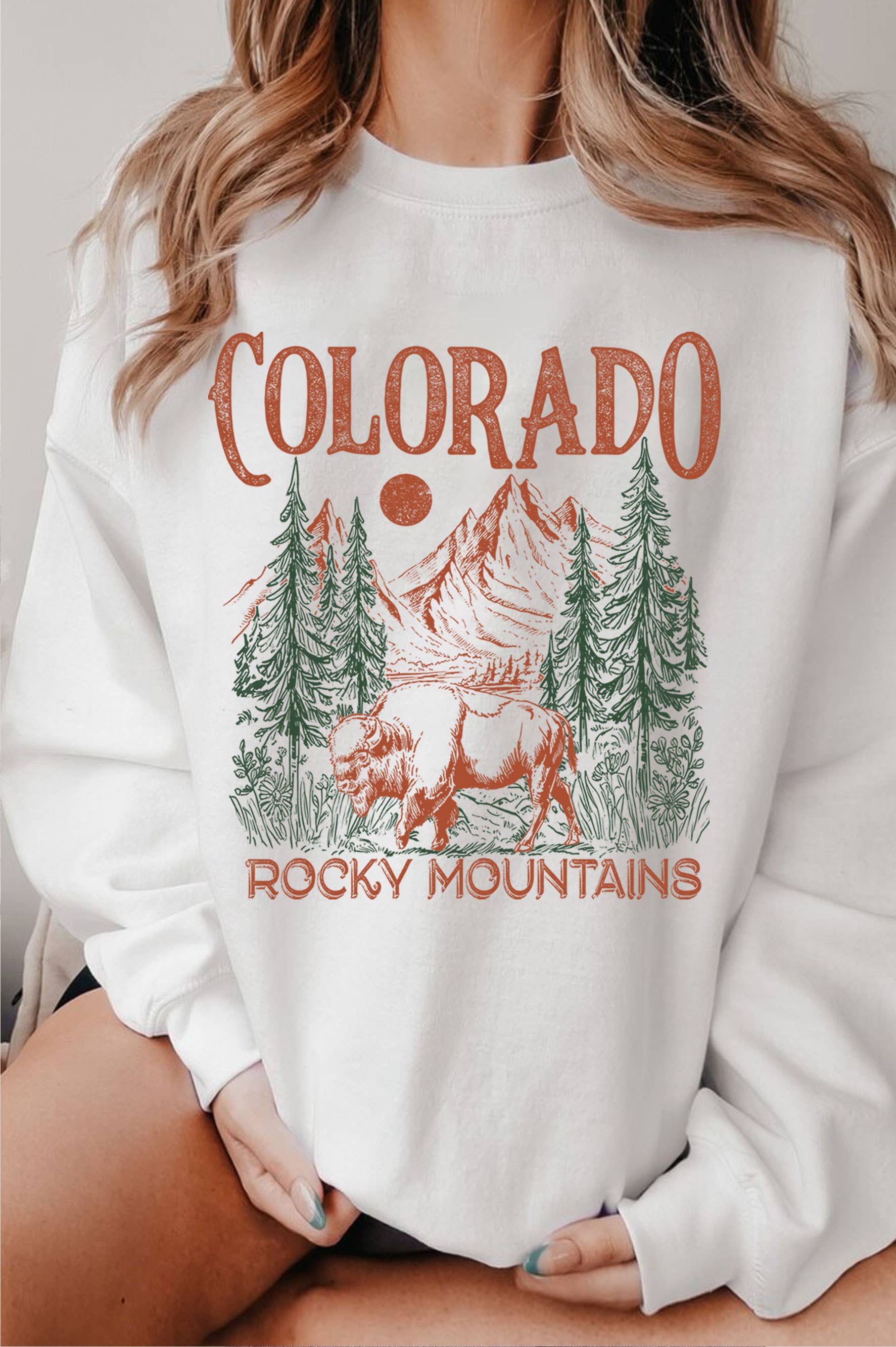 Colorado Rocky Mountains Buffalo Graphic Brushed Sweatshirts
