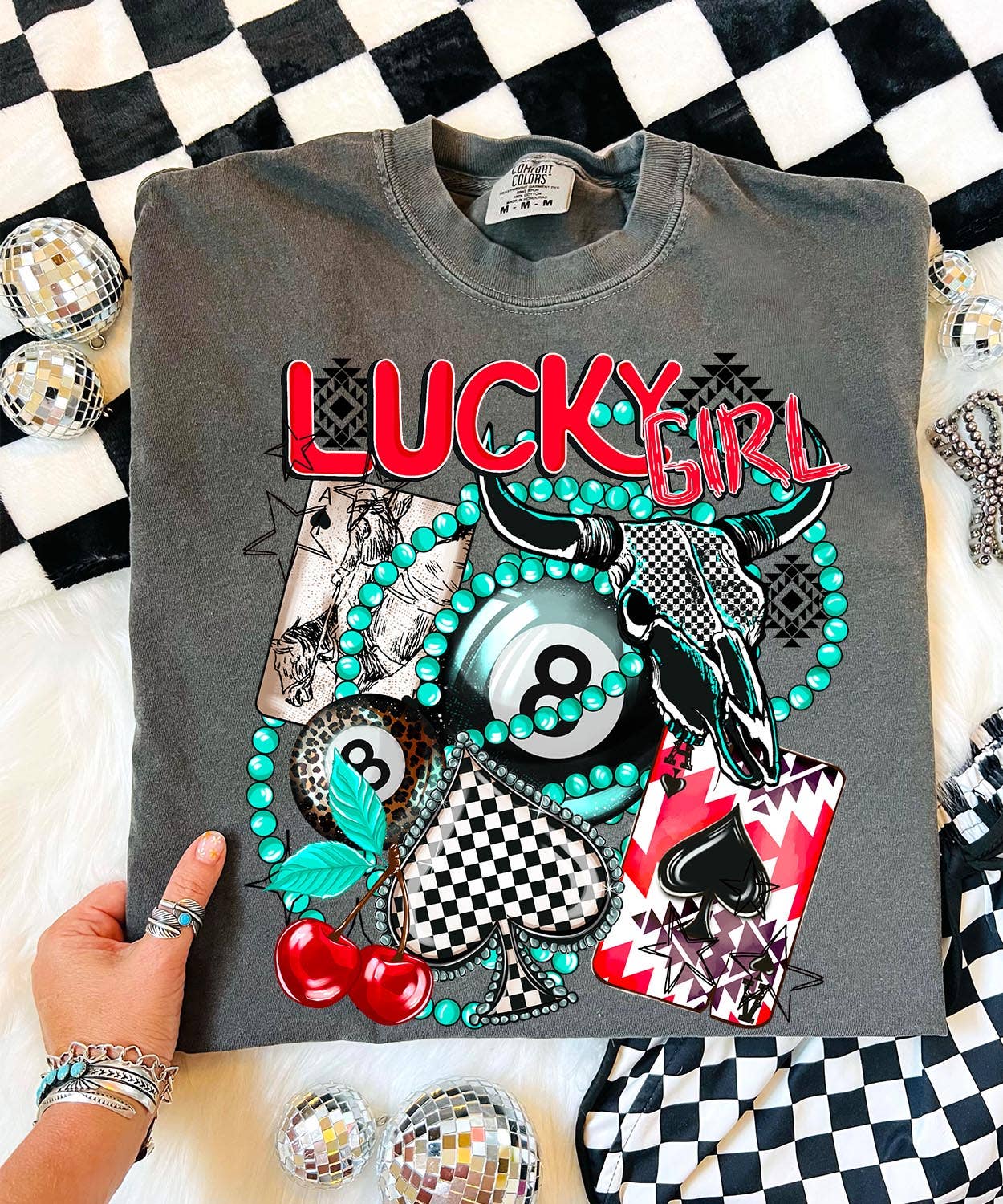 Lucky Girl Checkered - Comfort Color - Pepper