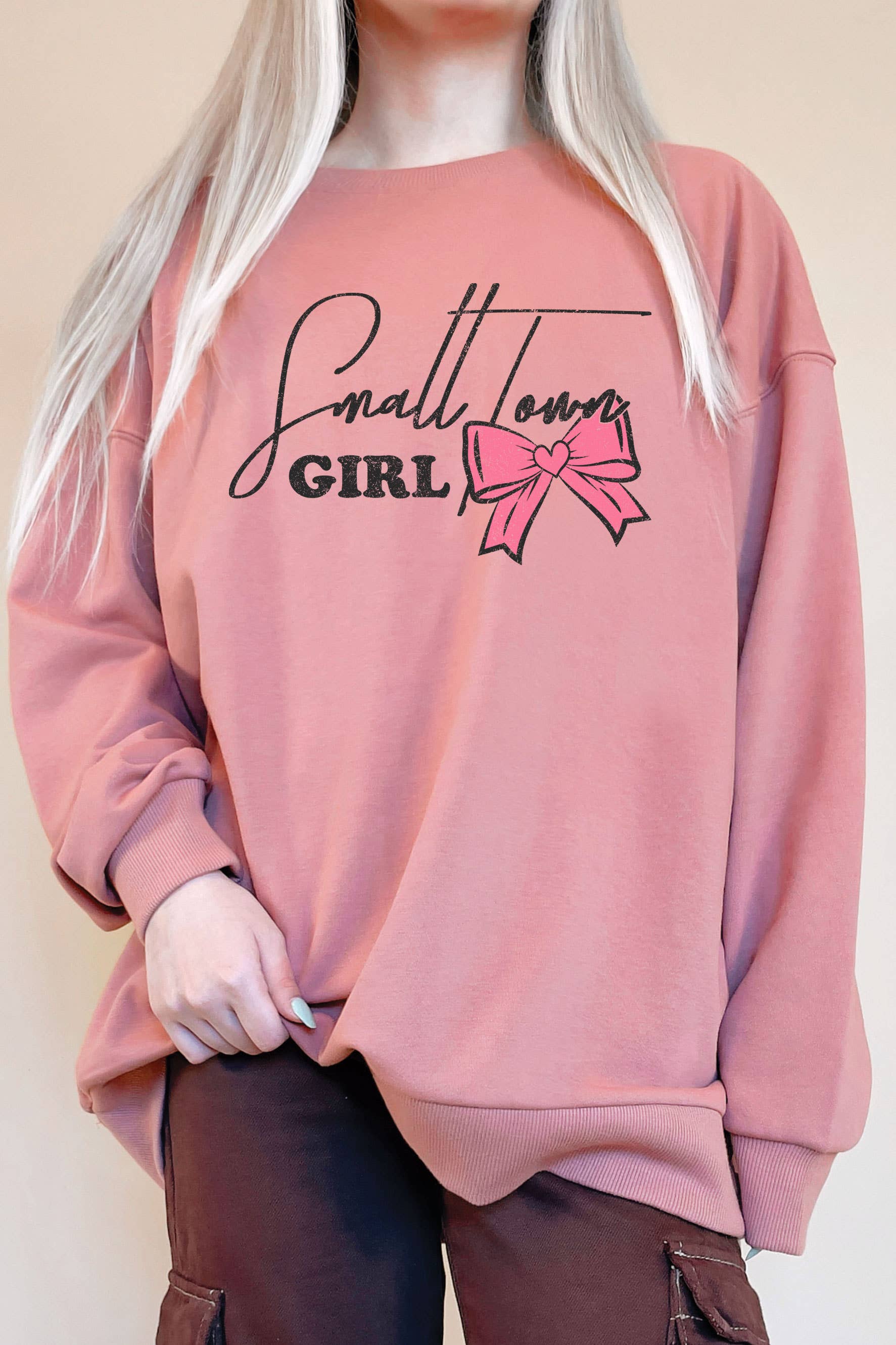 Small Town Girl Ribbon Oversize Graphic Terry Sweatshirts