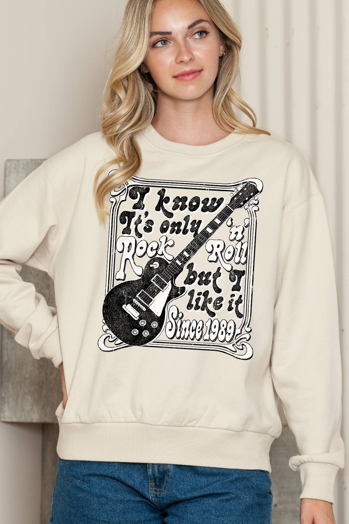 Women Rock N Roll Graphic Print Pullover Sweater