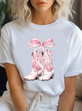 Pink Coquette Bow Cowgirl Boots Graphic Tshirts