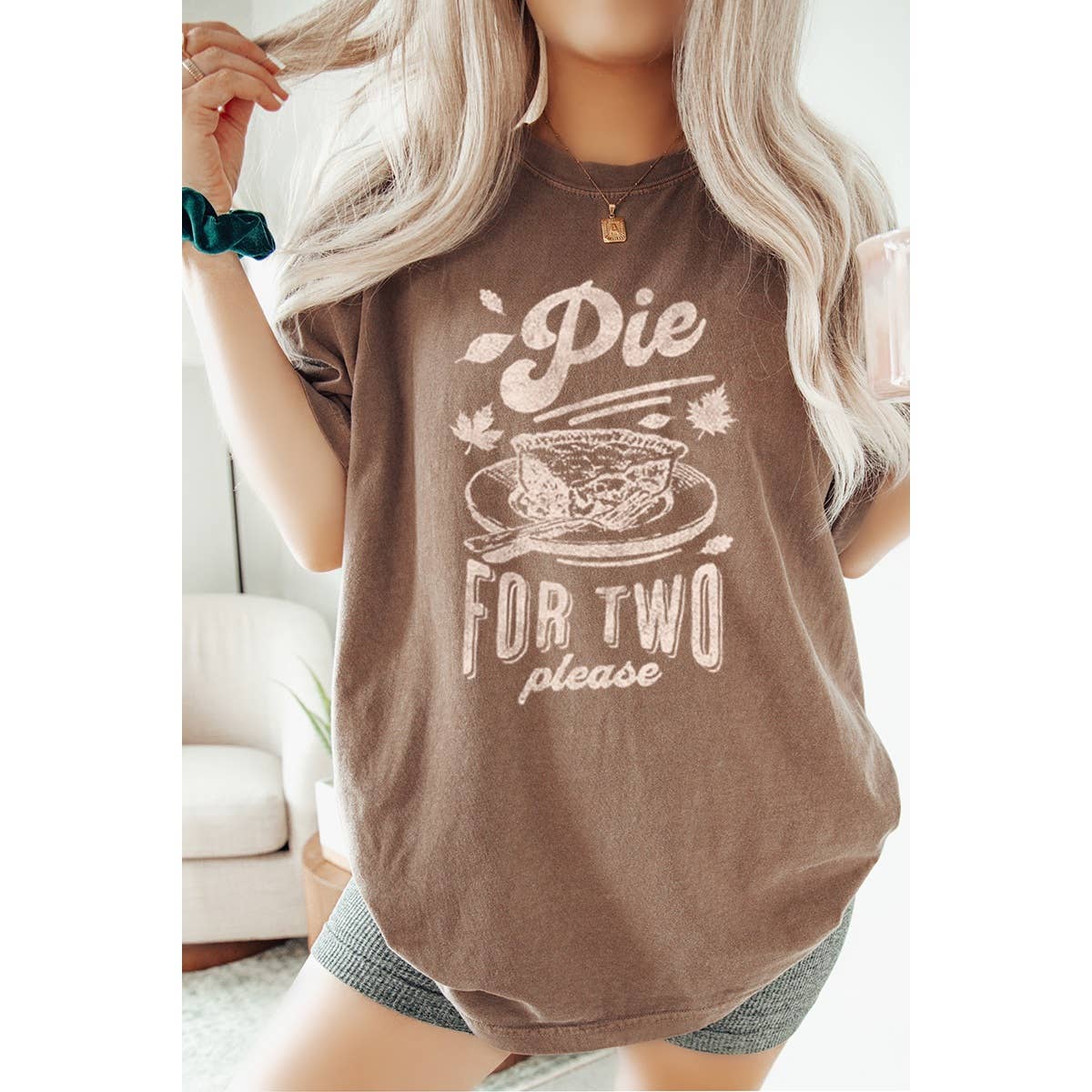 Pie For Two Please Fall Vintage  Graphic Oversized Tee