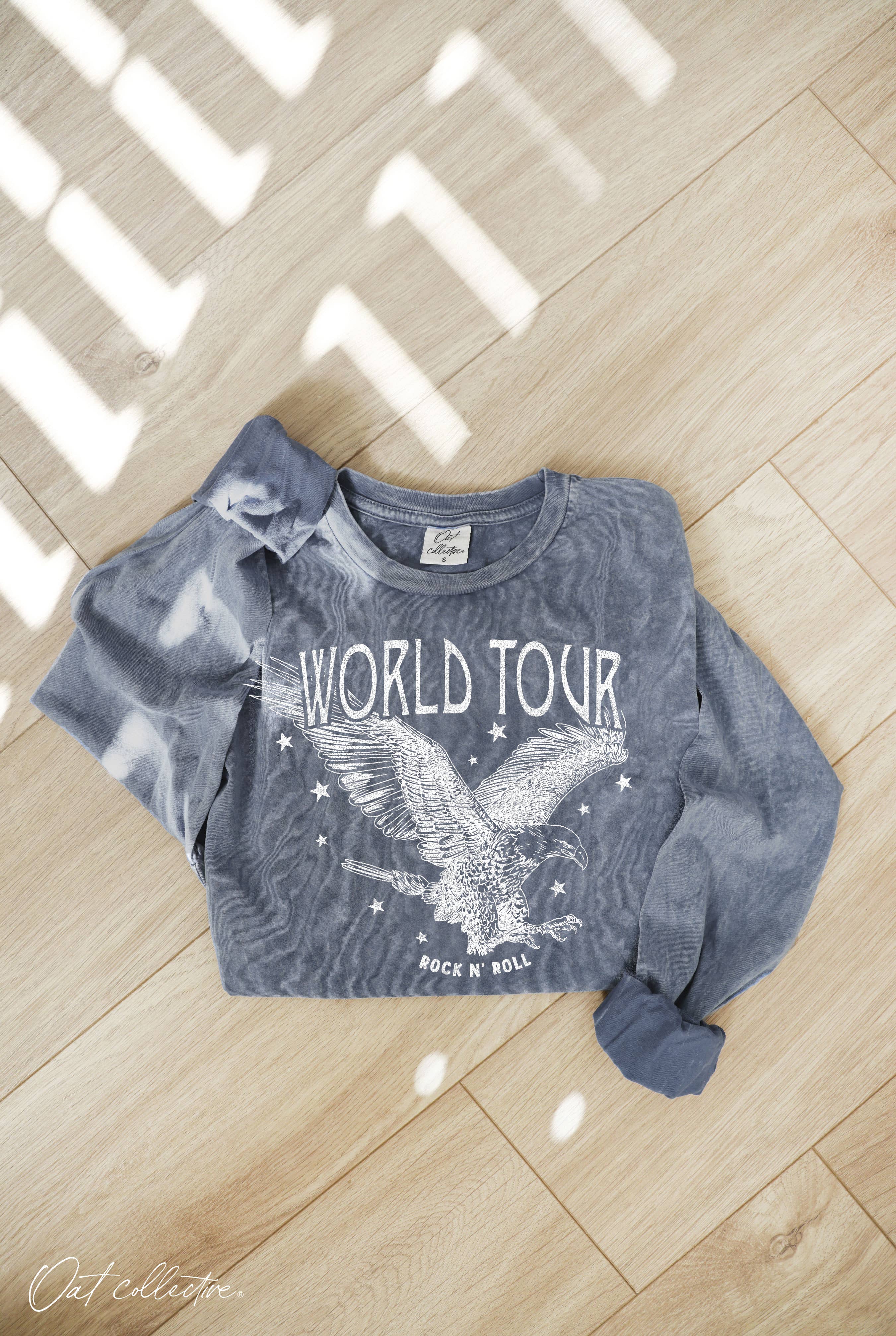 World Tour Rock N Roll Mineral Washed Long Sleeve Graphic