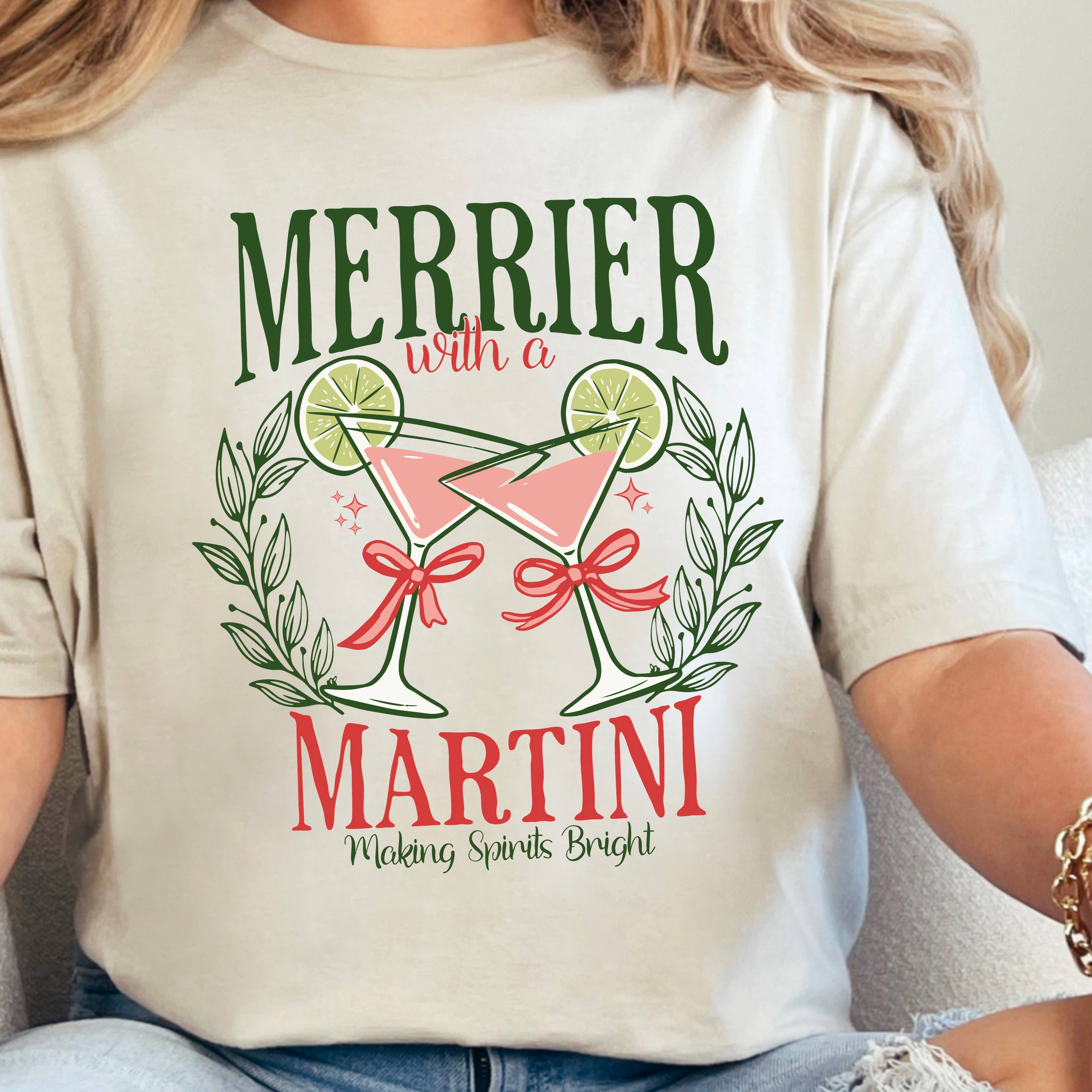 Merrier Martini Christmas Graphic T-Shirt | Gildan