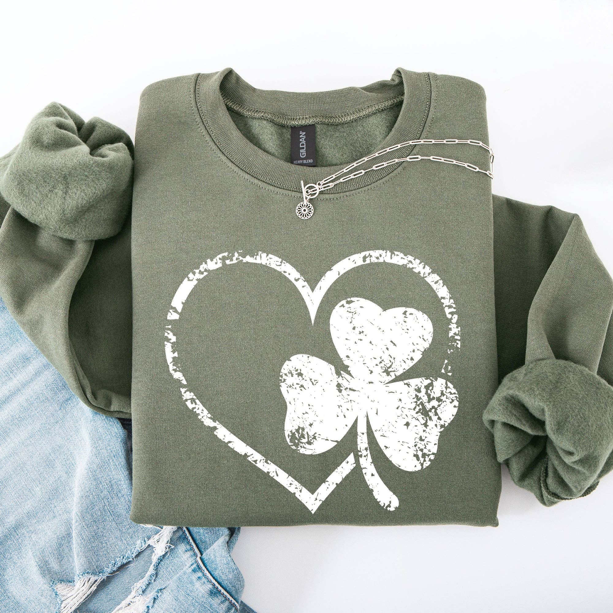 Retro Heart, Vintage, St Patrick's Day, Shamrock, Sweatshirt