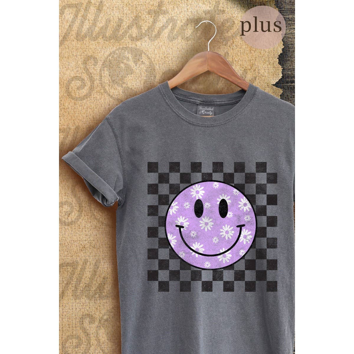 Happy Face  Vintage Graphic  Tee Plus
