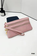 ,,...SI-26468 Vegan Leather Triple Zipper Wrist Wallet Clutch