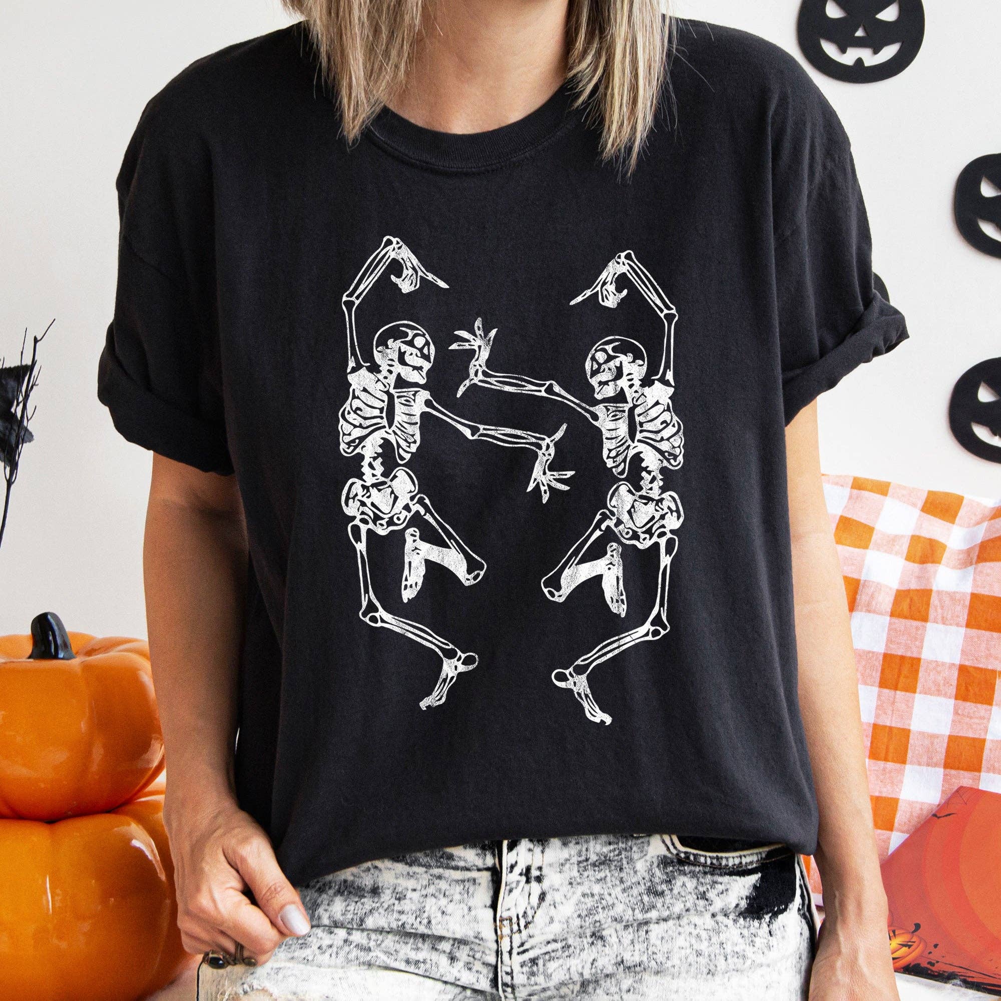 Dancing Skeletons Retro Halloween T-Shirt White Print