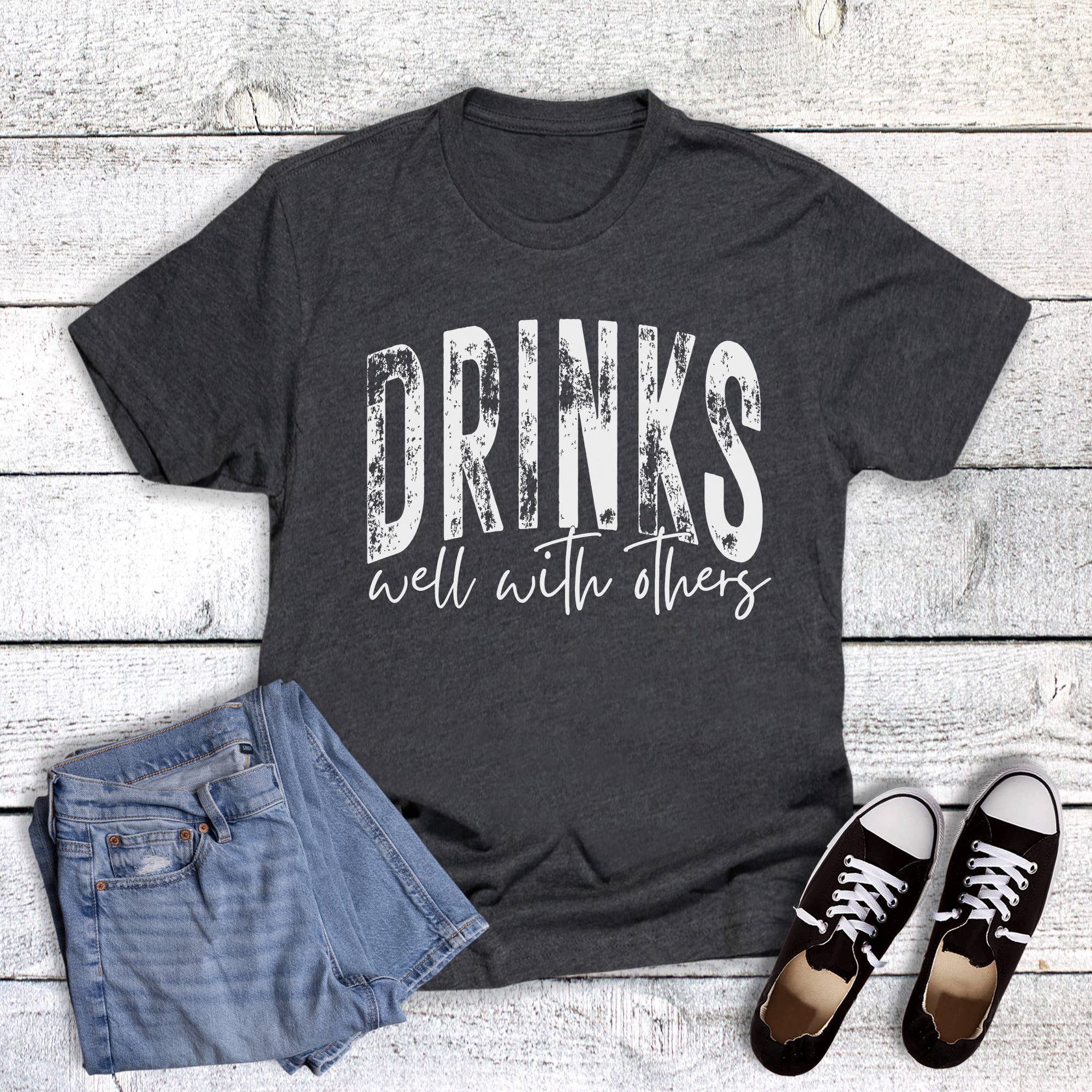 Funny Drinks Well with Others Graphic Tee