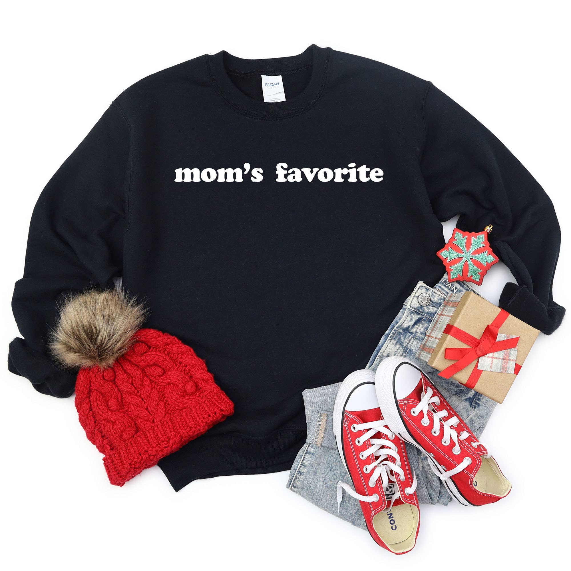 Mom's Favorite Funny Holiday Crewneck Sweatshirt - Black