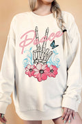 Peace Skeleton with Flowers Oversized Terry Sweatshirts