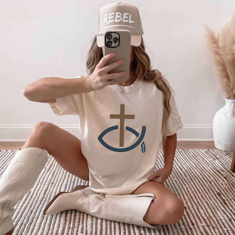 Minimal Cross & Fish Tee