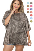 `.Plus Size Washed Cotton Oversized Boyfriend Tee