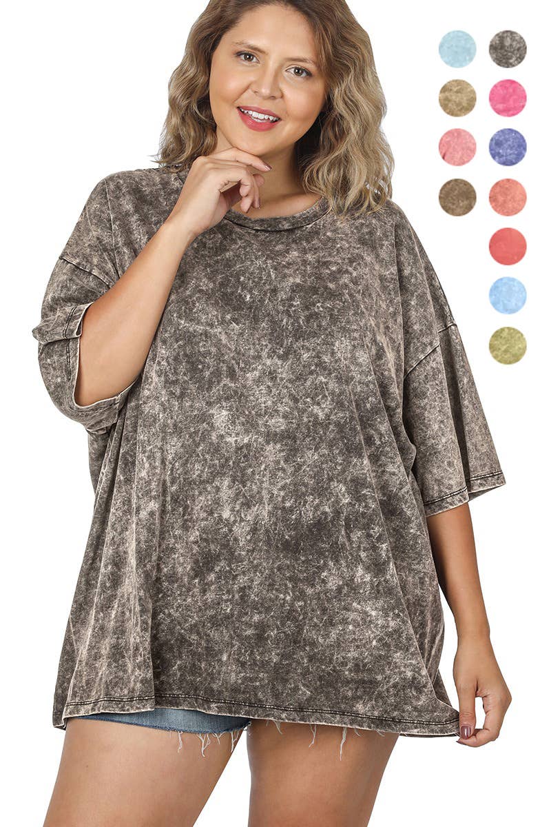 `.Plus Size Washed Cotton Oversized Boyfriend Tee