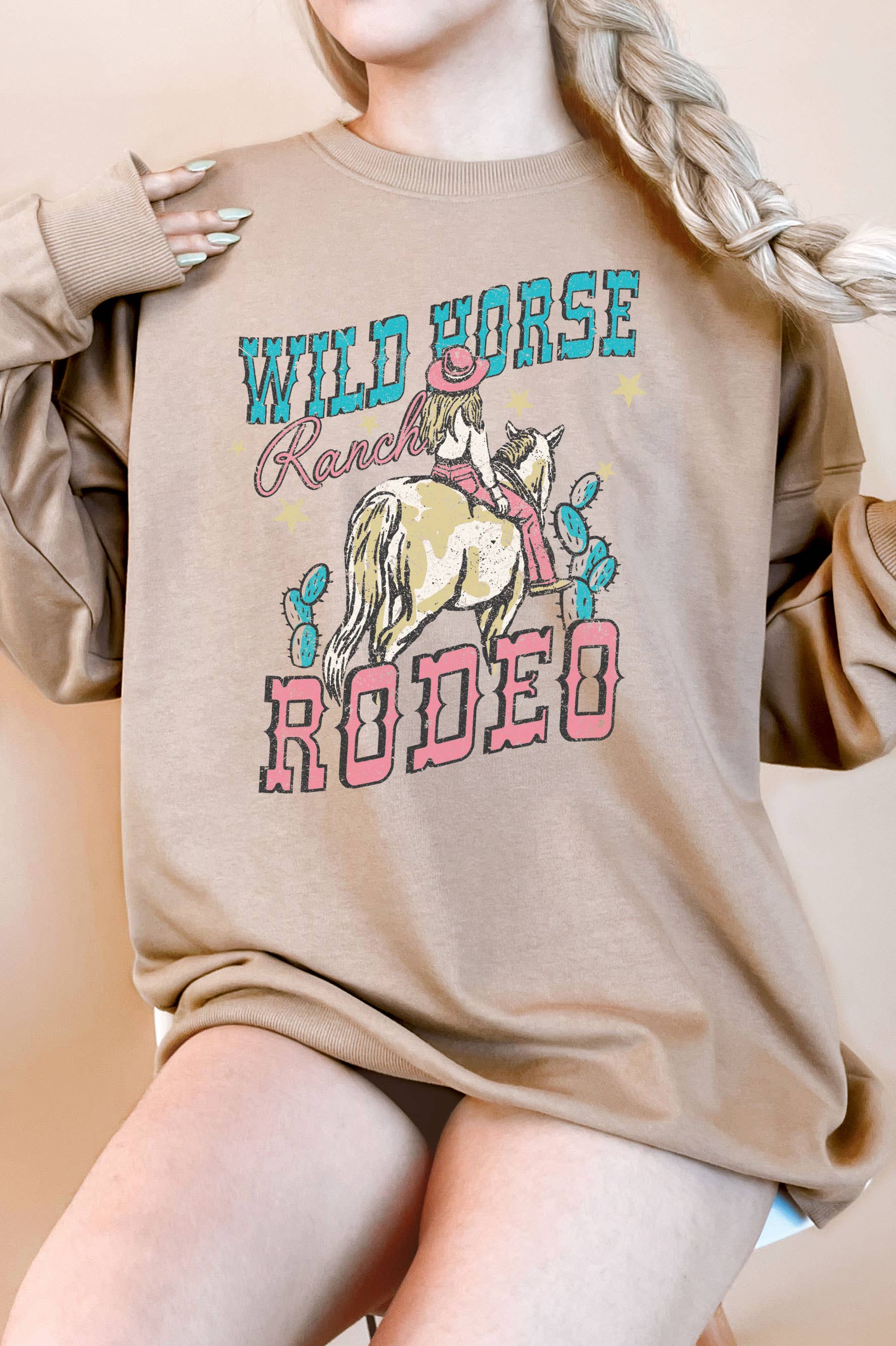 Wild Horse Ranch Rodeo Cow Girl Oversize Terry Sweatshirts