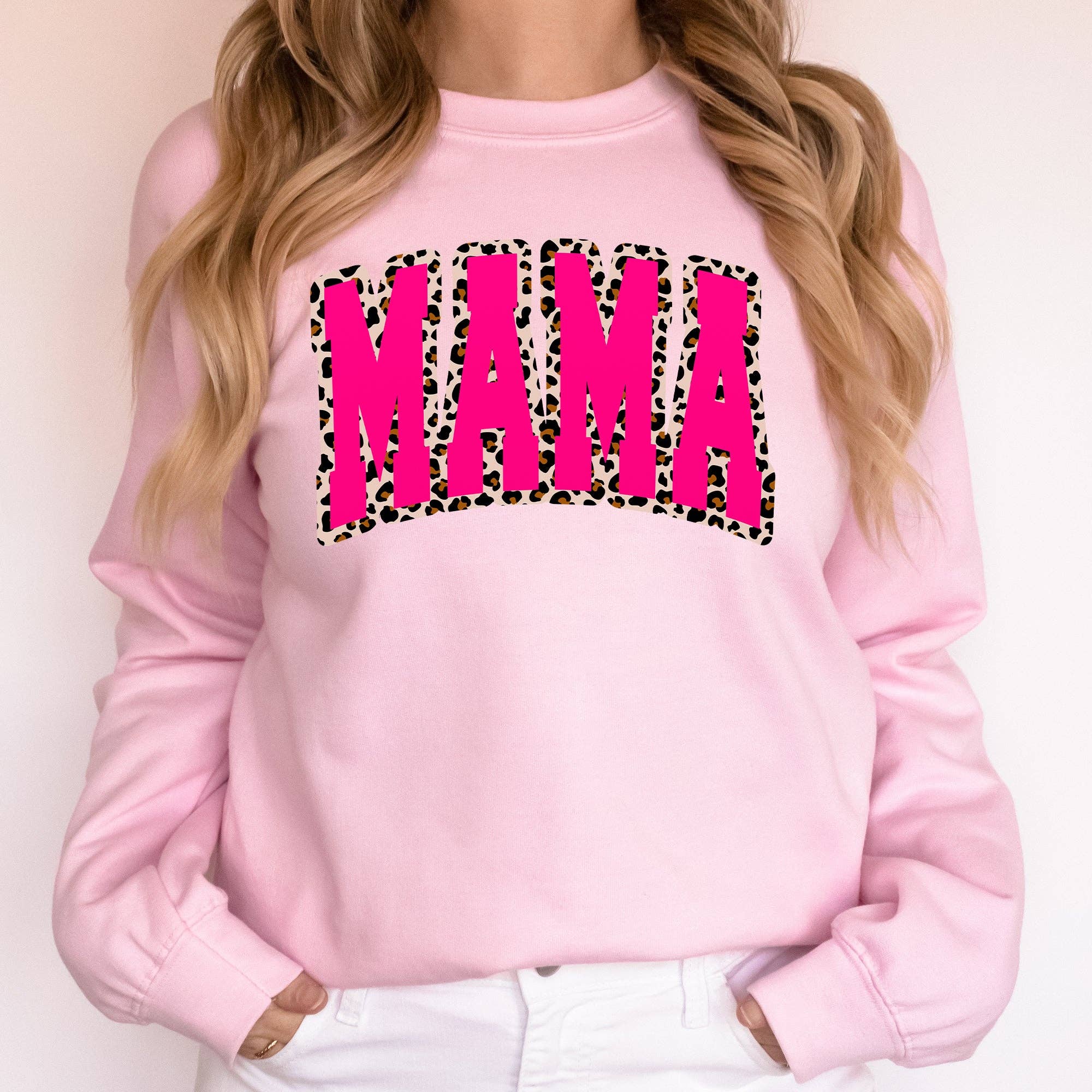 Mama, Pink Leopard Print, Varsity, Mother's Day Sweatshirt