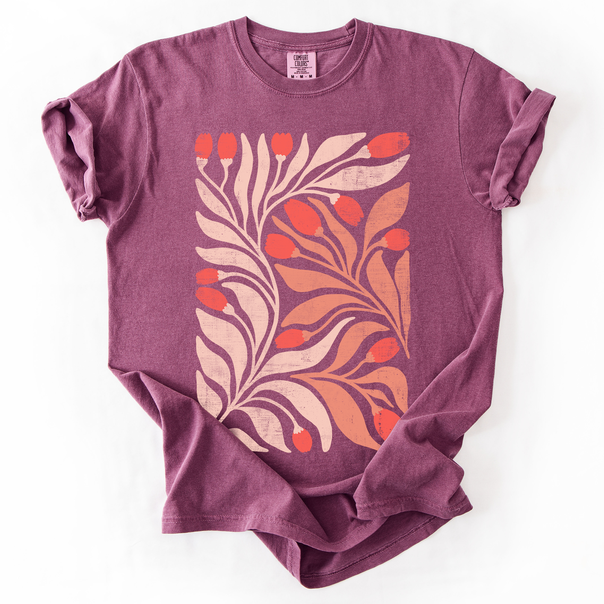 Red Tulip Flower Pattern, Vintage Boho, Nature T-Shirt