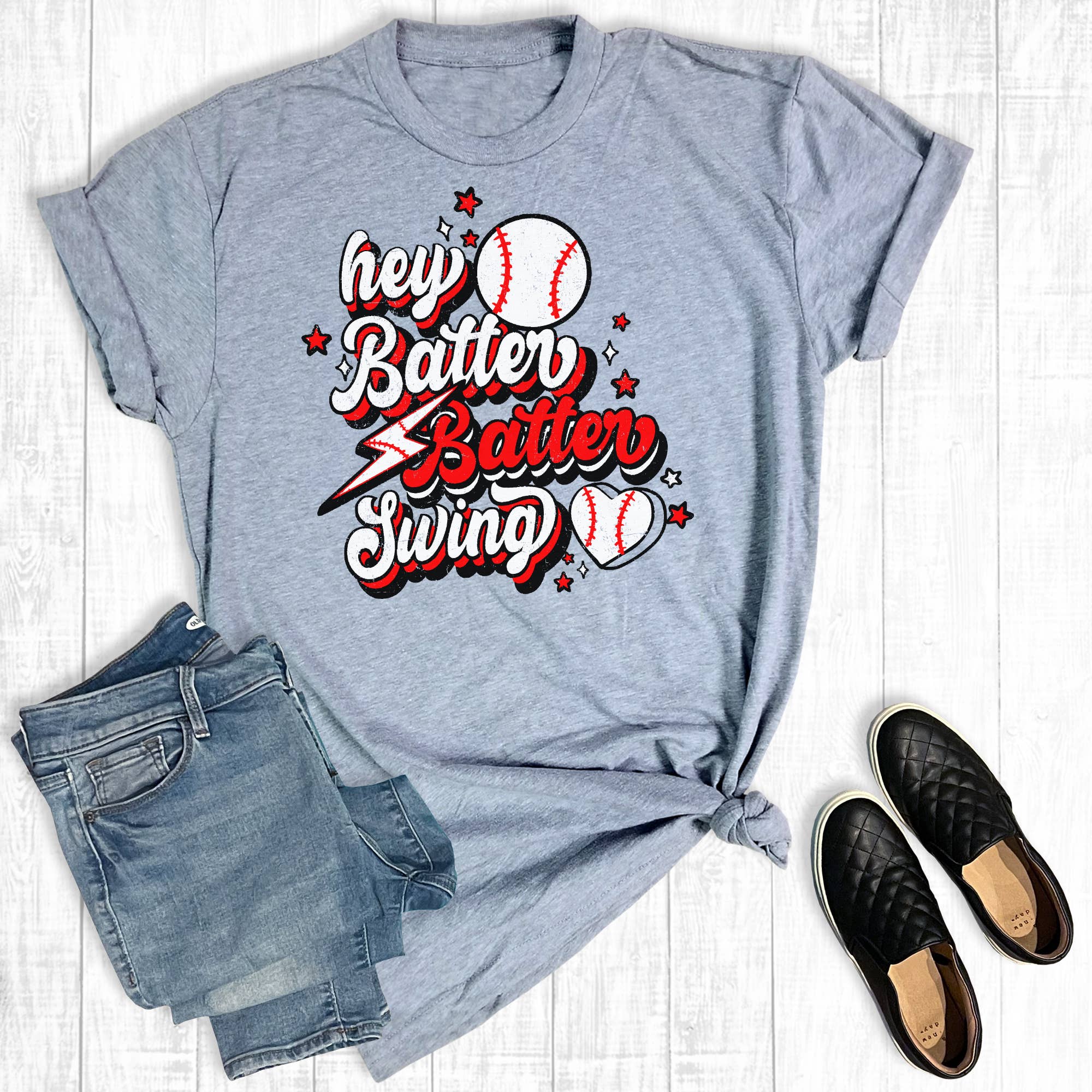 Hey Batter Batter Swing Baseball Graphic Tee