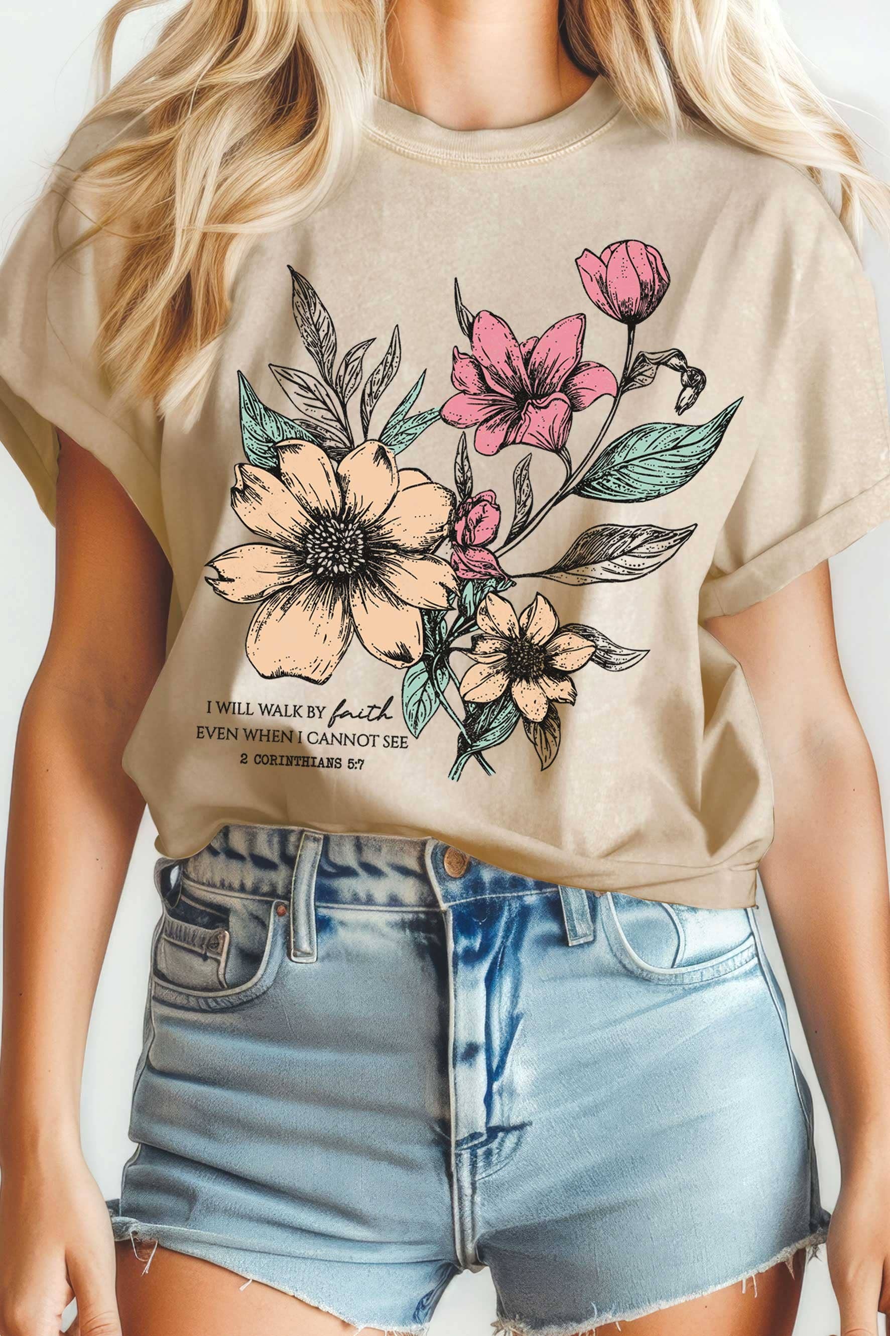 I Will Walk Faith Flower Mineral Graphic Tshirts