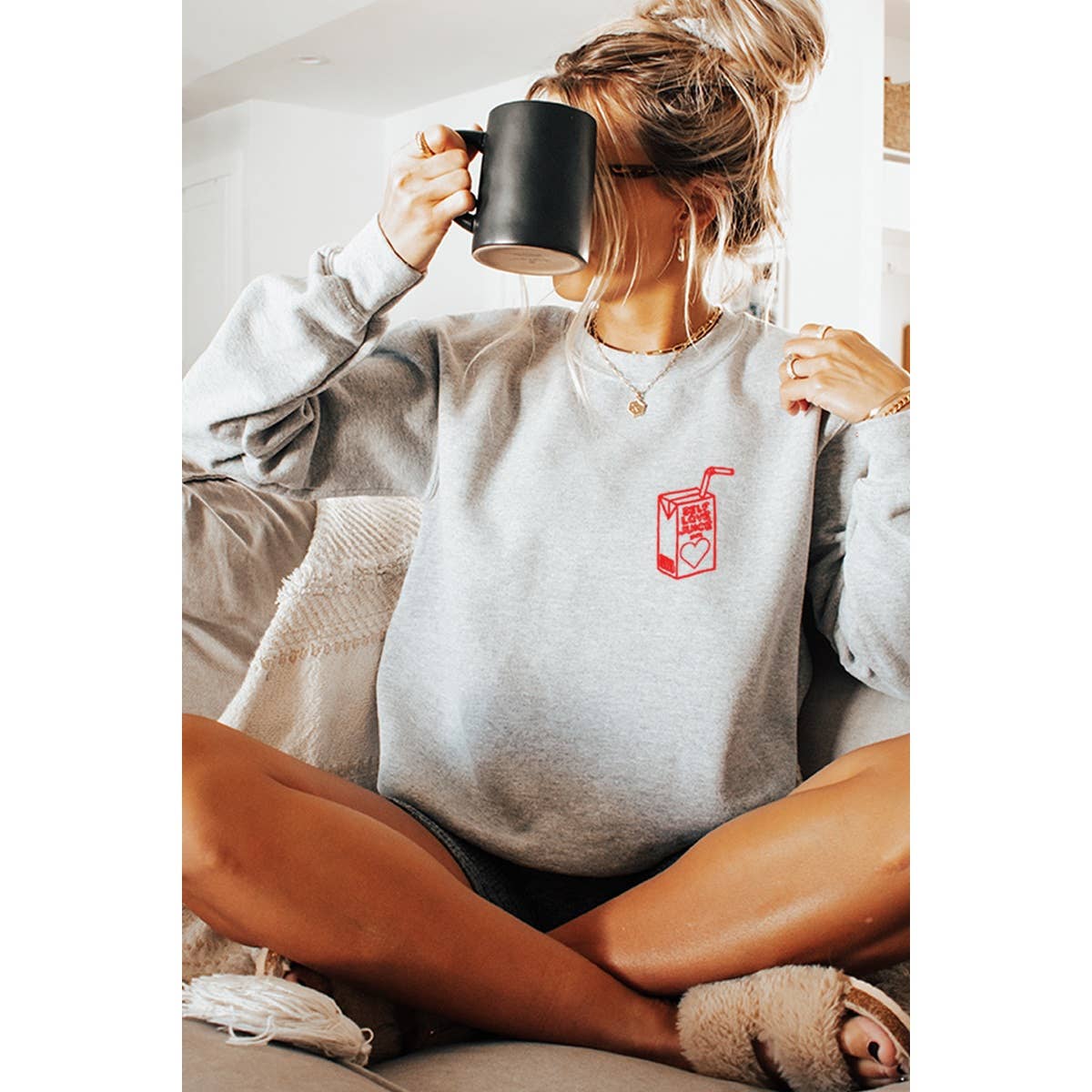 Self Love Juice Valentine Embroidery  Graphic Sweatshirts