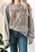 Howdy Cow Skull Graphic Mineral Terry Sweatshirts