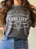 Long Live Cowboy Cow Skull Graphic Tshirts