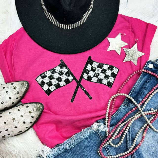 Checkered Flags Sequin Patch Everyday Tee