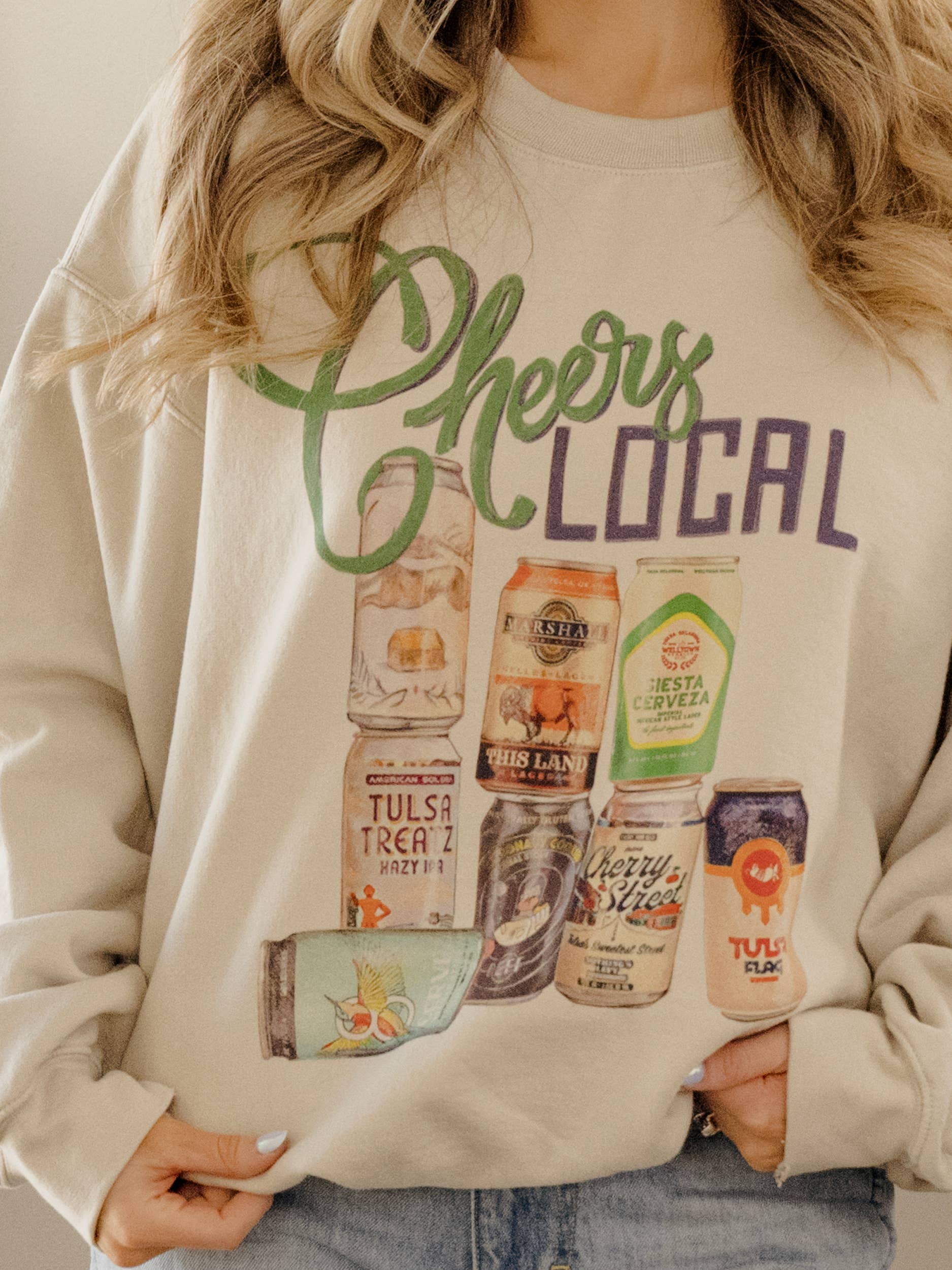 Cheers Local Brew Sand Thrifted Graphic Sweatshirt