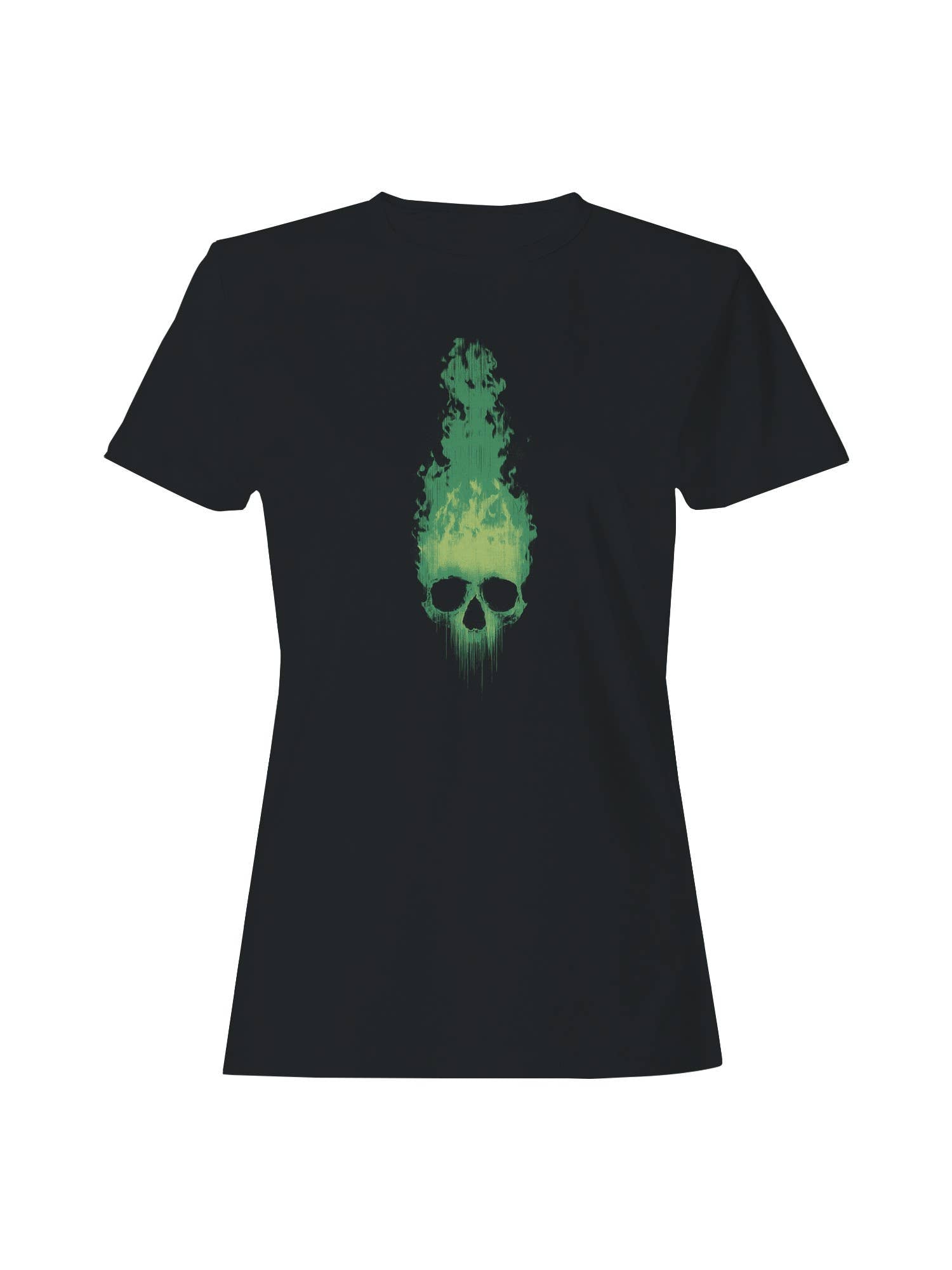 Fiery Green Skull Art Women's T-Shirt