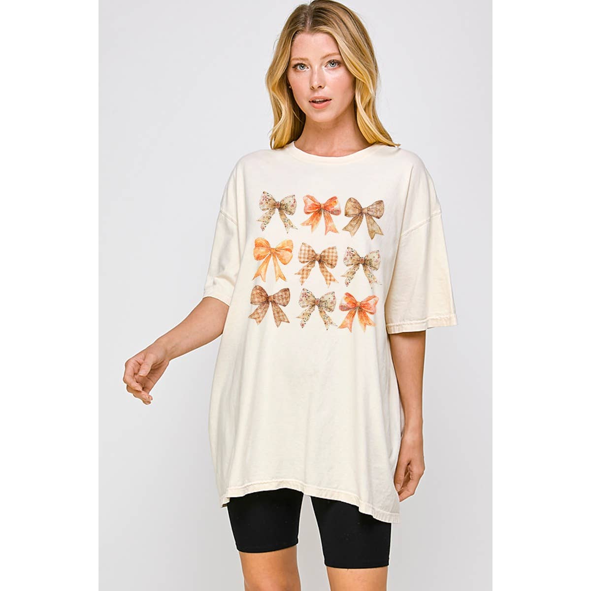 Retro Fall Pumkin Bow Vintage Graphic Oversized Tee
