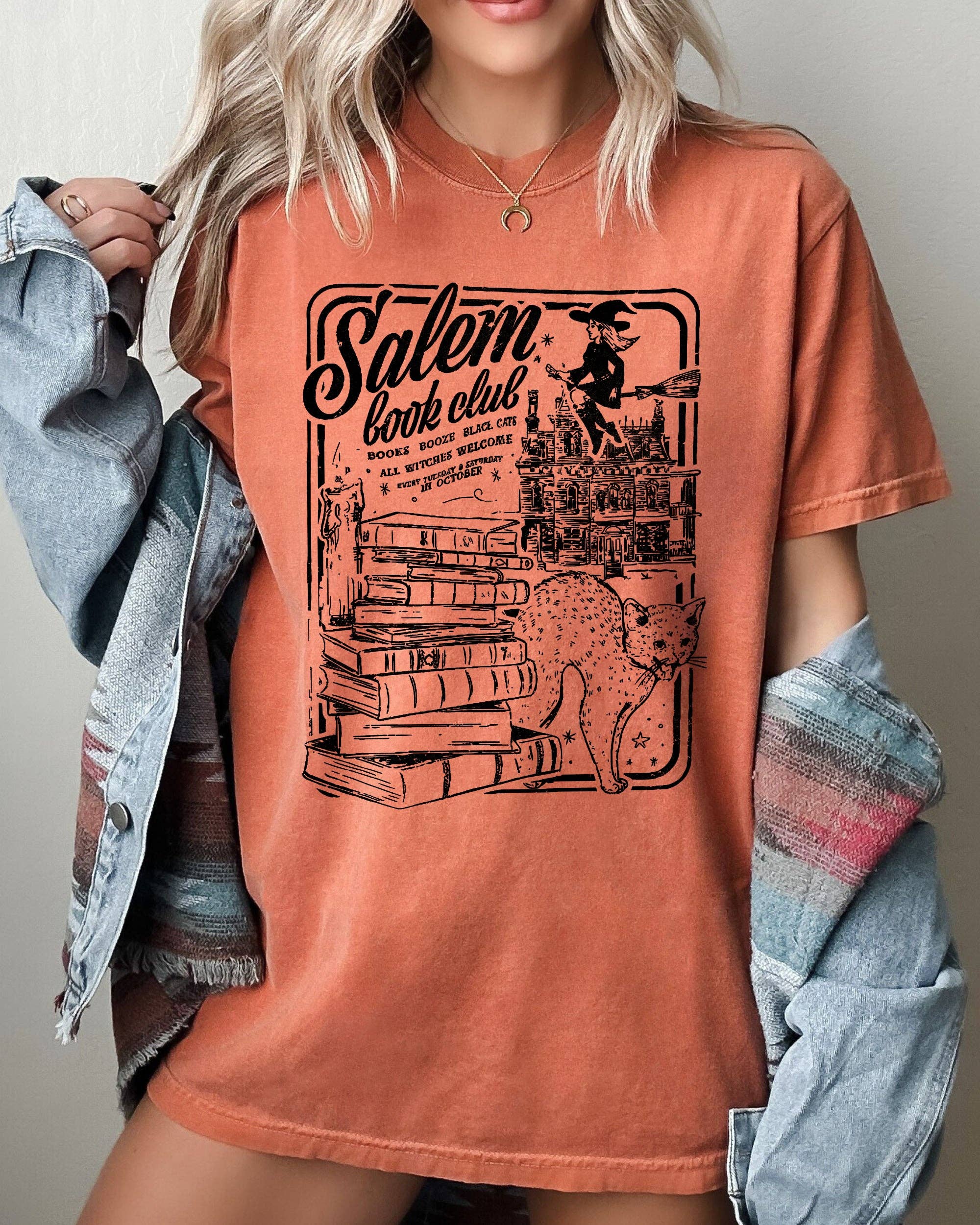Salem Book Club, Spooky, Skeleton, Ghost, Halloween T-Shirt