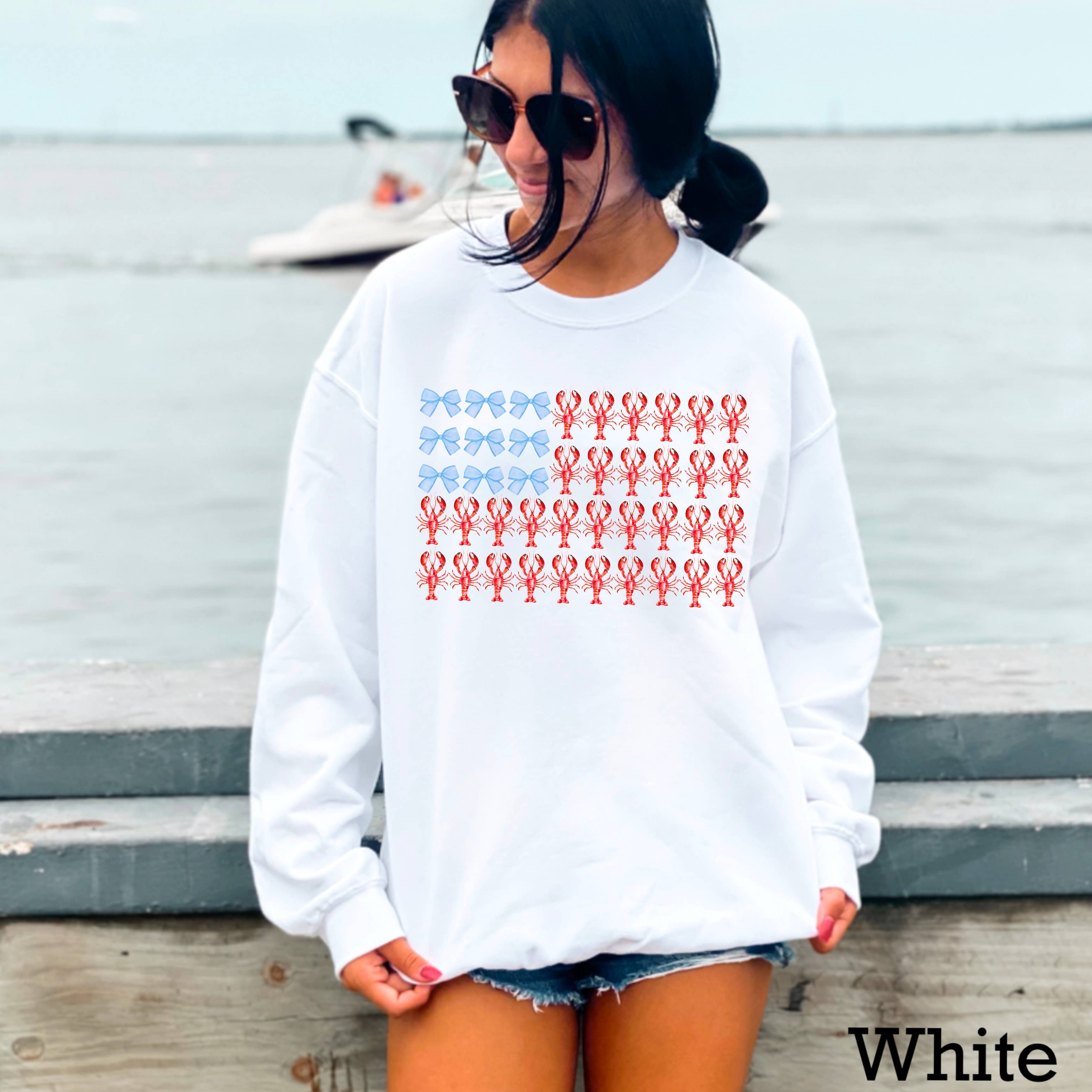 Bows & Lobsters  Patriotic Sweatshirt | July 4th Sweatshirt