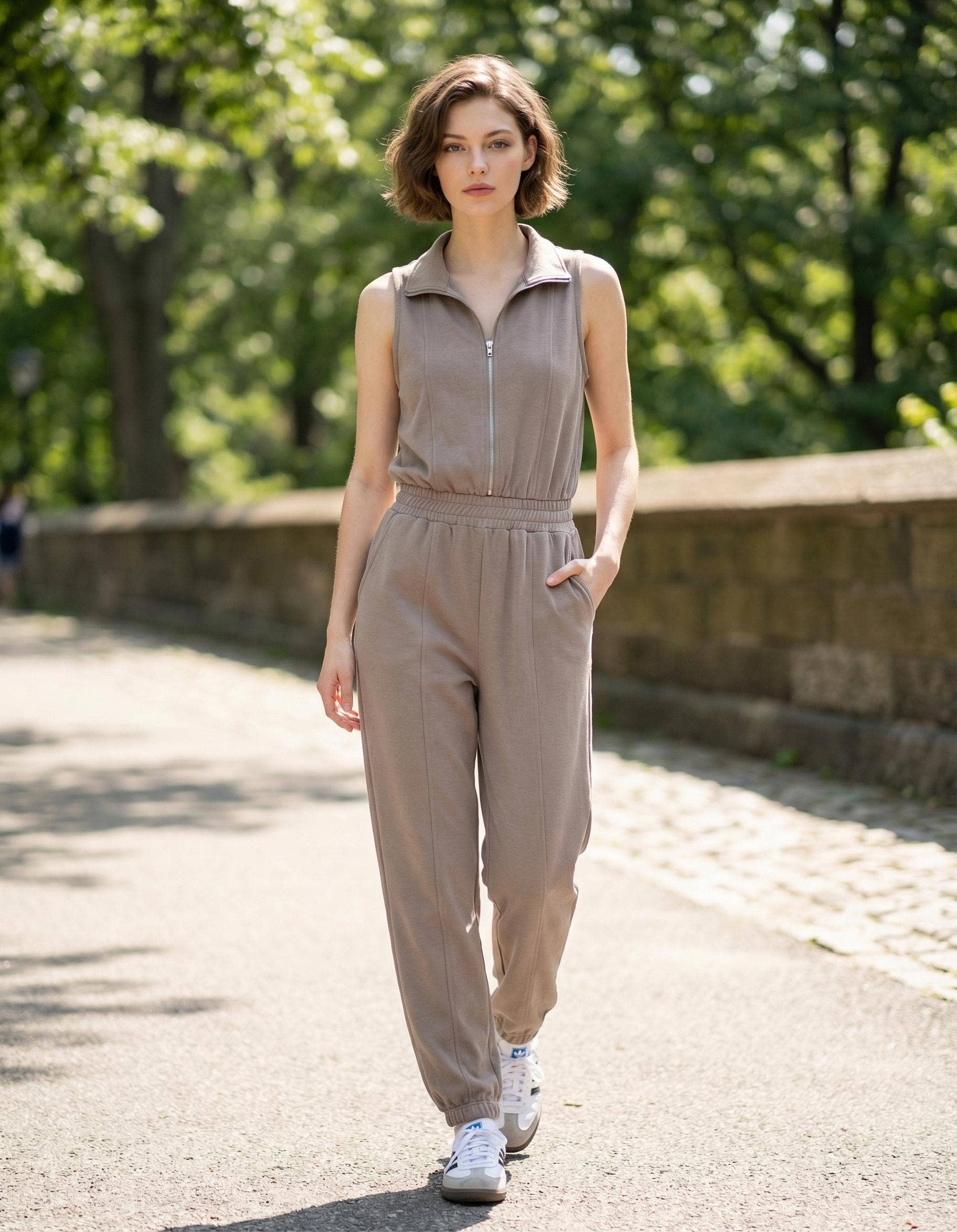 0324 Sleeveless Zippered Modal Scuba Jumpsuit SI-29627