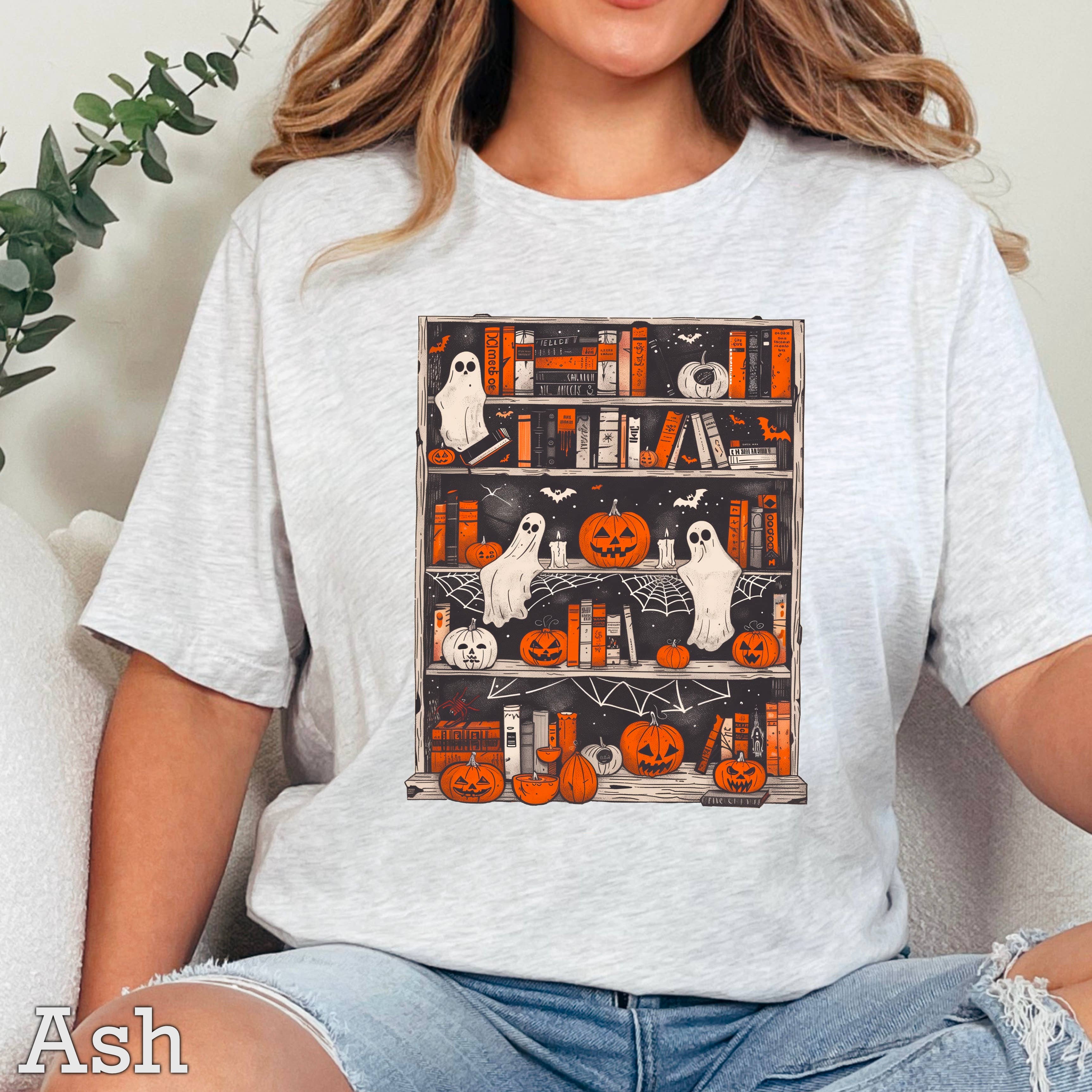 Halloween 2025 Ghost Bookcase Women’S Graphic Tee | Gildan