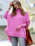 Brushed Melange Cowl Neck Poncho Hi-Low Sweater